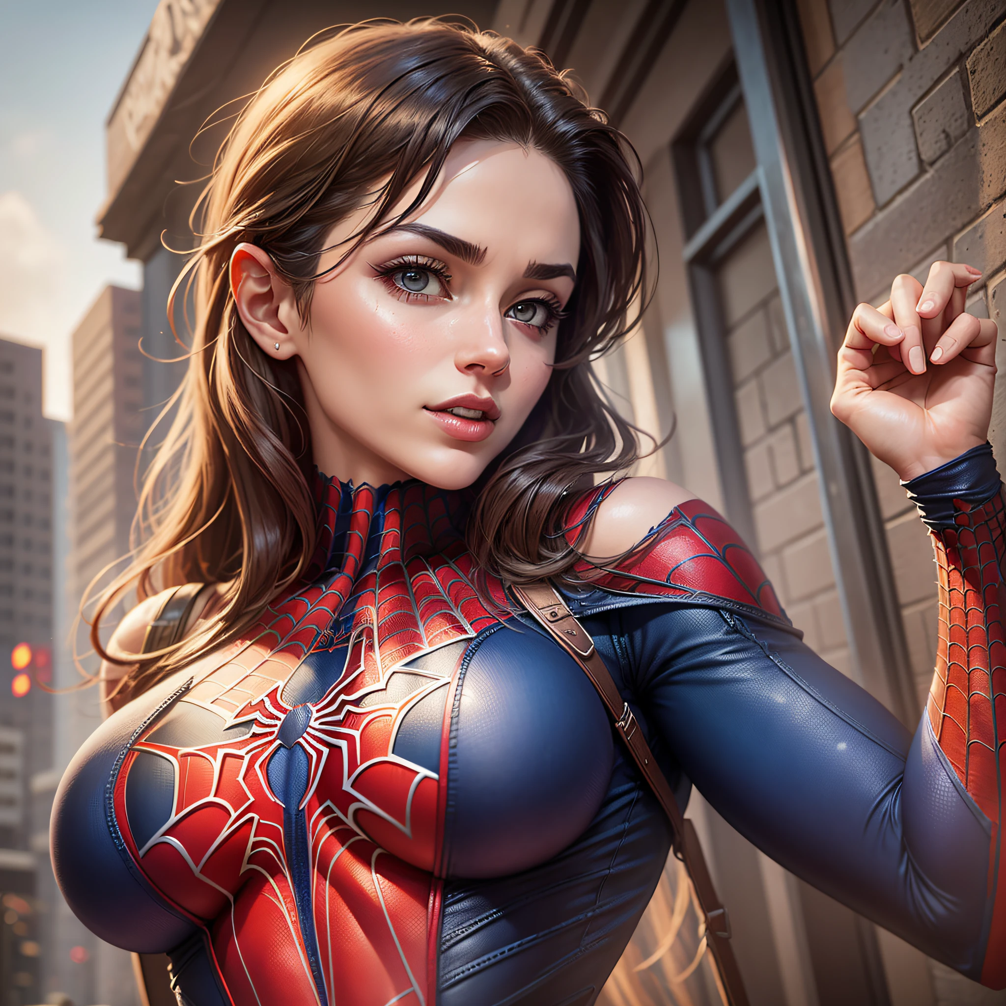 Beautiful woman's detailed definition of the body uses Spider-Man role-playing, big breasts, and torn clothes on the front body --auto --s2