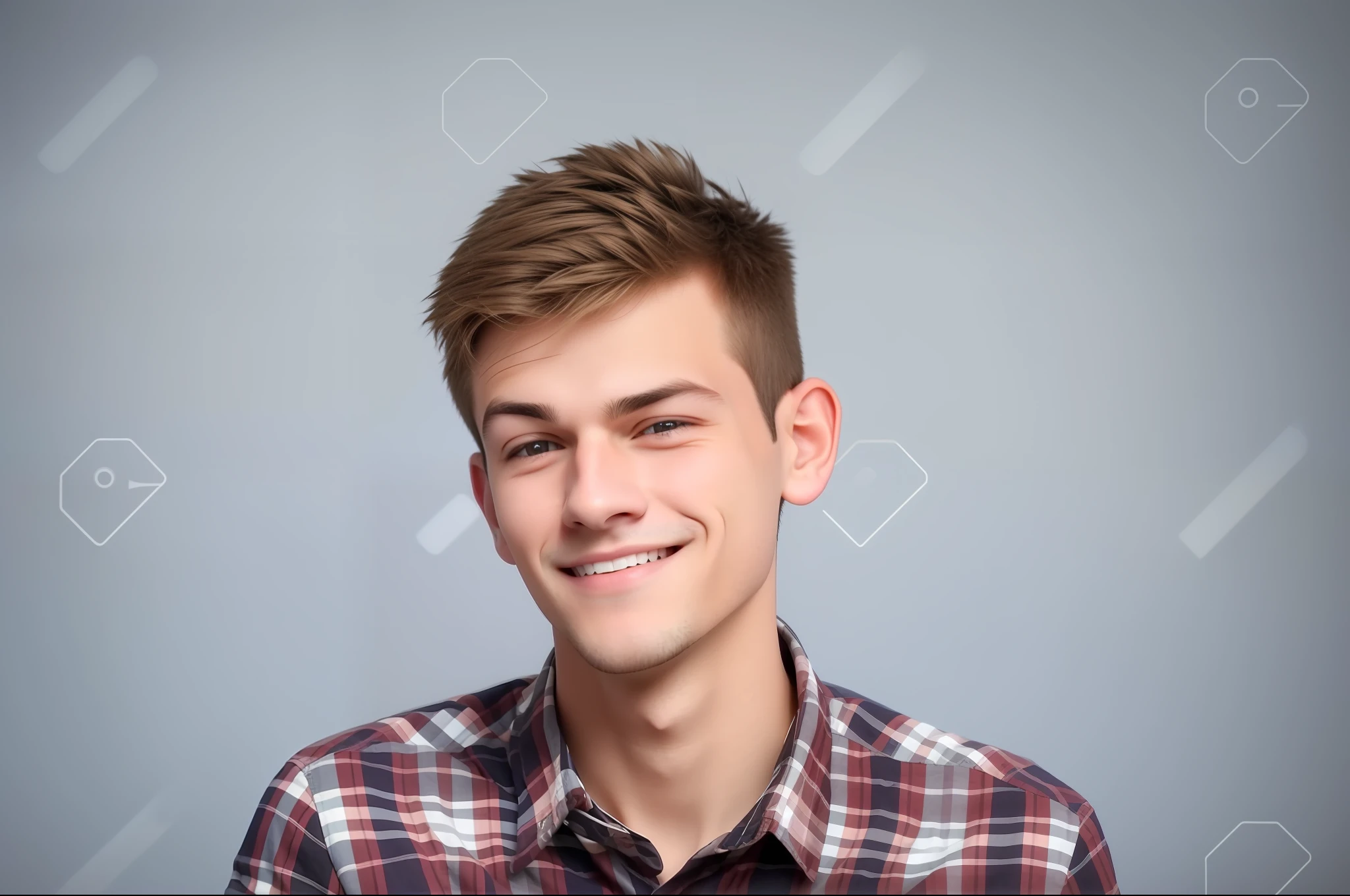 a close up of a young man in a plaid shirt smiling, cute young man, slightly happy facial expression, harsh good looking face, thin young male, winking one eye, smug facial expression, amused facial expression, man esthete with disgust face, young cute face, squinting, confused facial expression, young man with short, annoyed facial expression, skeptical expression