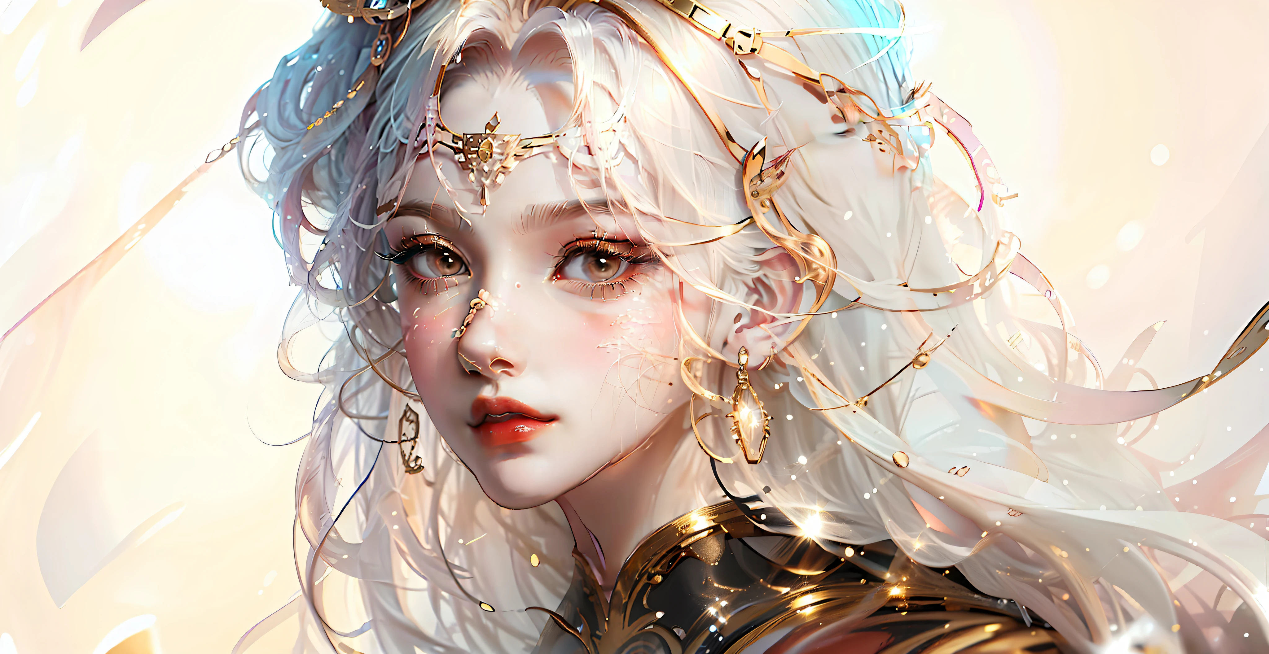 8K portrait rendering, CGeSociety portrait, intricate WLOP, 8K high quality detail art, beautiful fantasy portrait, perfectly proportioned face, realistic background, black and gold,