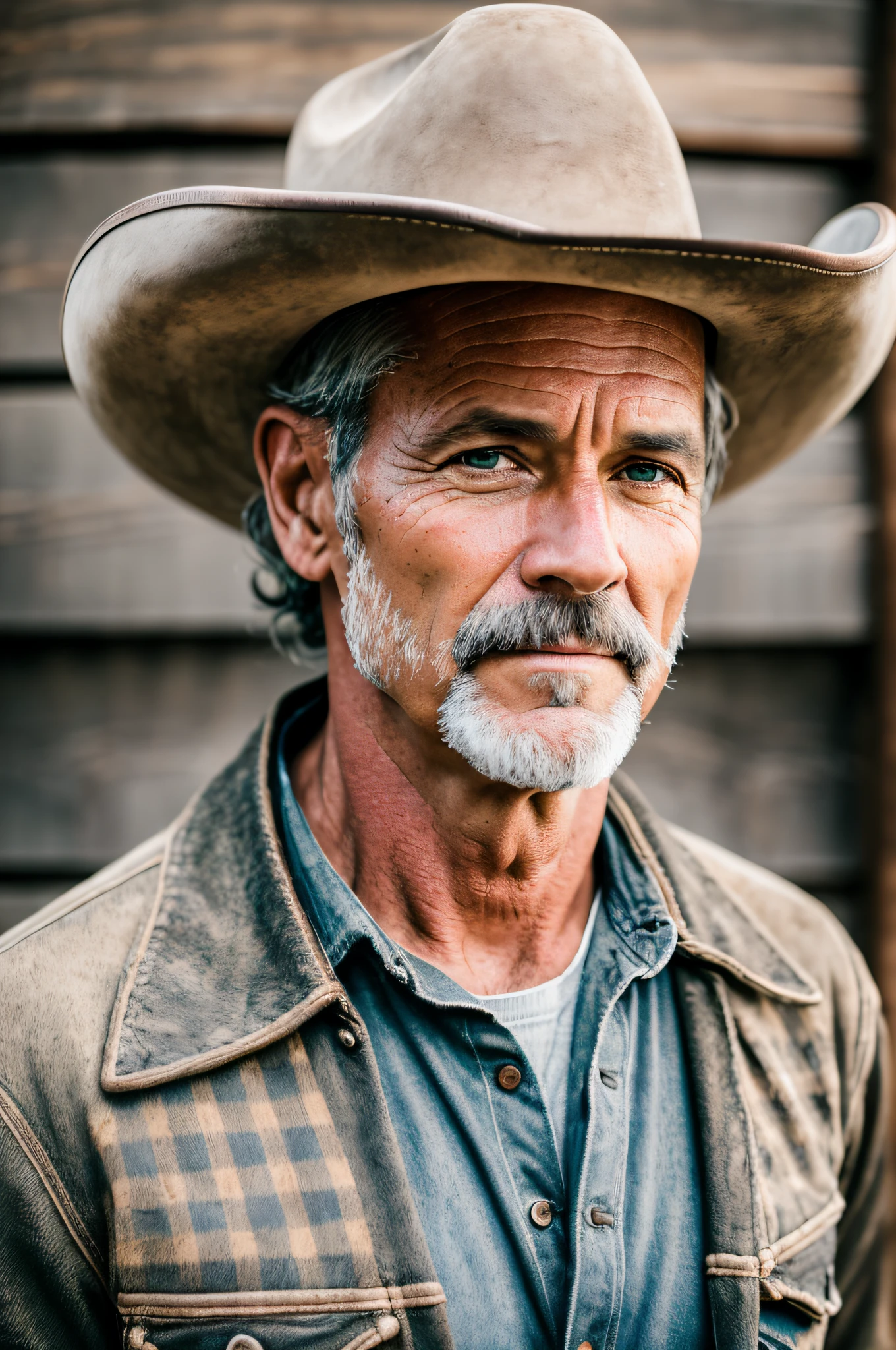 RAW photo, a (potrait:1.2) of a 42-year-old cowboy, (highly detailed skin:1.2), 8k uhd, dslr, soft lighting, high quality, film grain, Fujifilm XT3