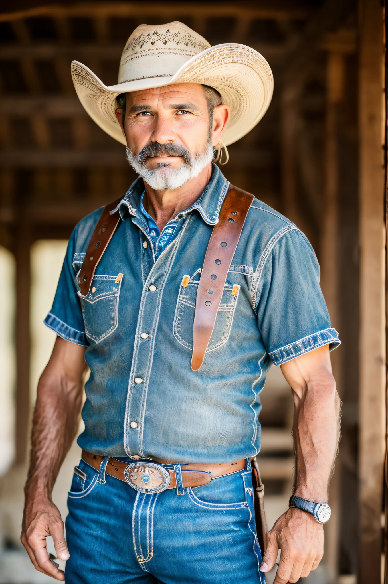 RAW photo, a (potrait:1.2) of a 42-year-old cowboy, (highly detailed skin:1.2), 8k uhd, dslr, soft lighting, high quality, film grain, Fujifilm XT3