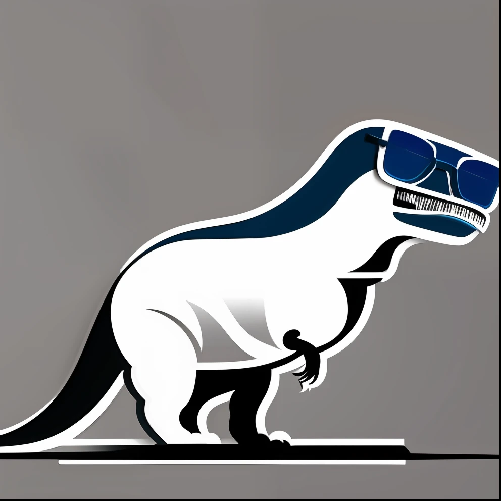A minimalist illustration in round format, depicting a T-Rex wearing sunglasses and an iconic hat, on a monochrome background. The image conveys an air of mystery and style, with simple lines and a sophisticated color palette. This minimalist depiction highlights the striking silhouette of the T-Rex, while the subtle background adds a touch of elegance and prominence to the character. [Tags: minimalist , illustration , monochrome , sophisticated style ]