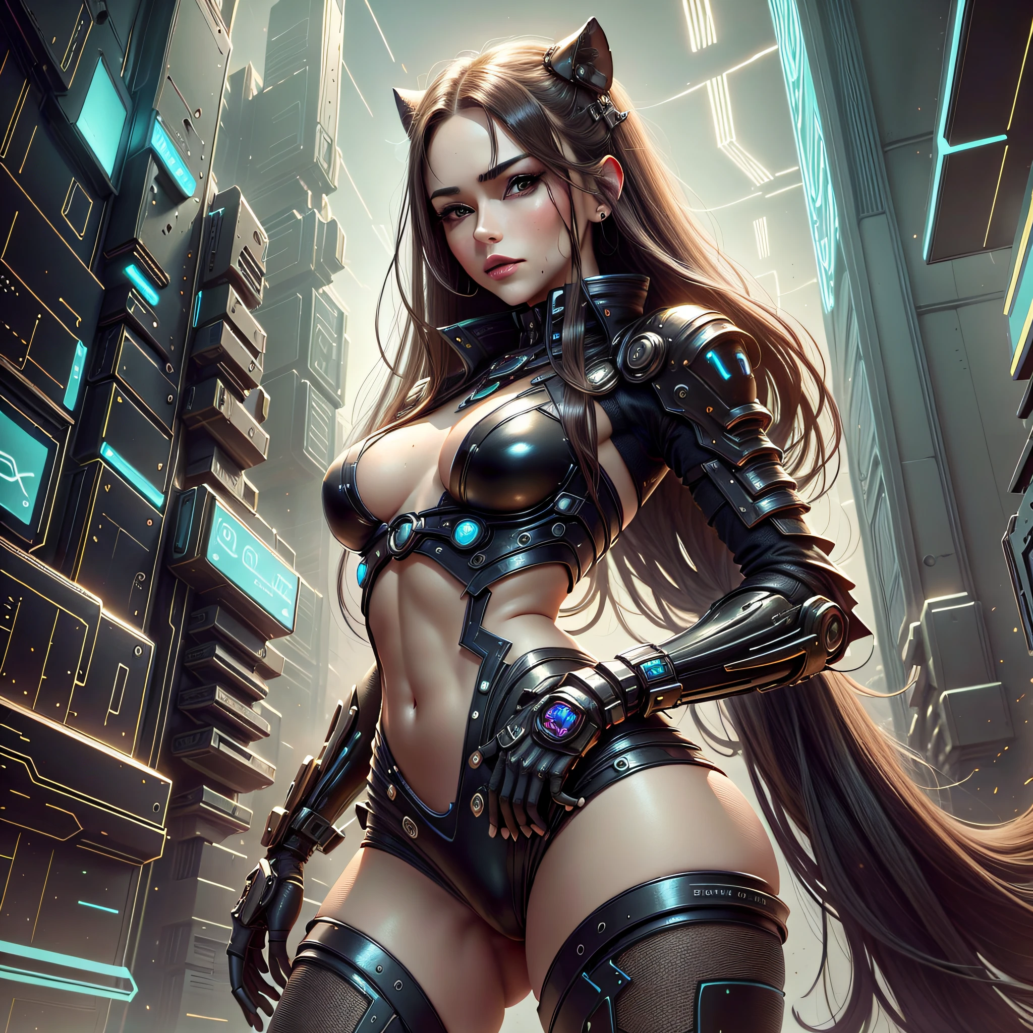 Woman 40 years, brunette, straight and long hair, sculptural body, petite, black eyes, sexy, futuristic city, passionate --auto --s2