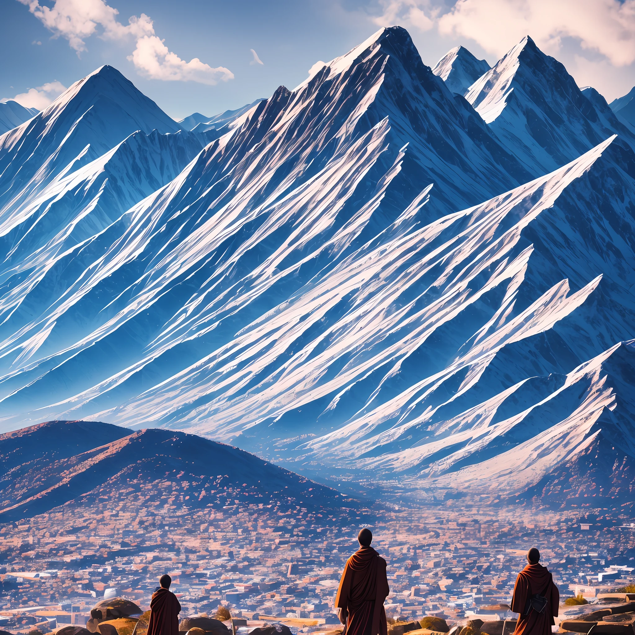 6: Masterpiece, best quality, high quality, extremely detailed CG unity 8k wallpaper, landscape, outdoor, sky, distant snowy mountains, sky, monk walking alone, temple looming in the distance, Kailash Landscape, Gongga Snow Mountain, Rizhao Golden Mountain, Blue Sky, Cangyang Gyatso, artistic conception, cloudy sky, award winning photography, depth of field, HDR, bloom, chromatic aberration, realism, very detailed, trends on artstation, trends on CGsociety, intricate, high detail, Dramatic, HD, with 3D effect, atmospheric atmosphere, contour light, midway art, (best shadow) (sharp focus) --auto --s2