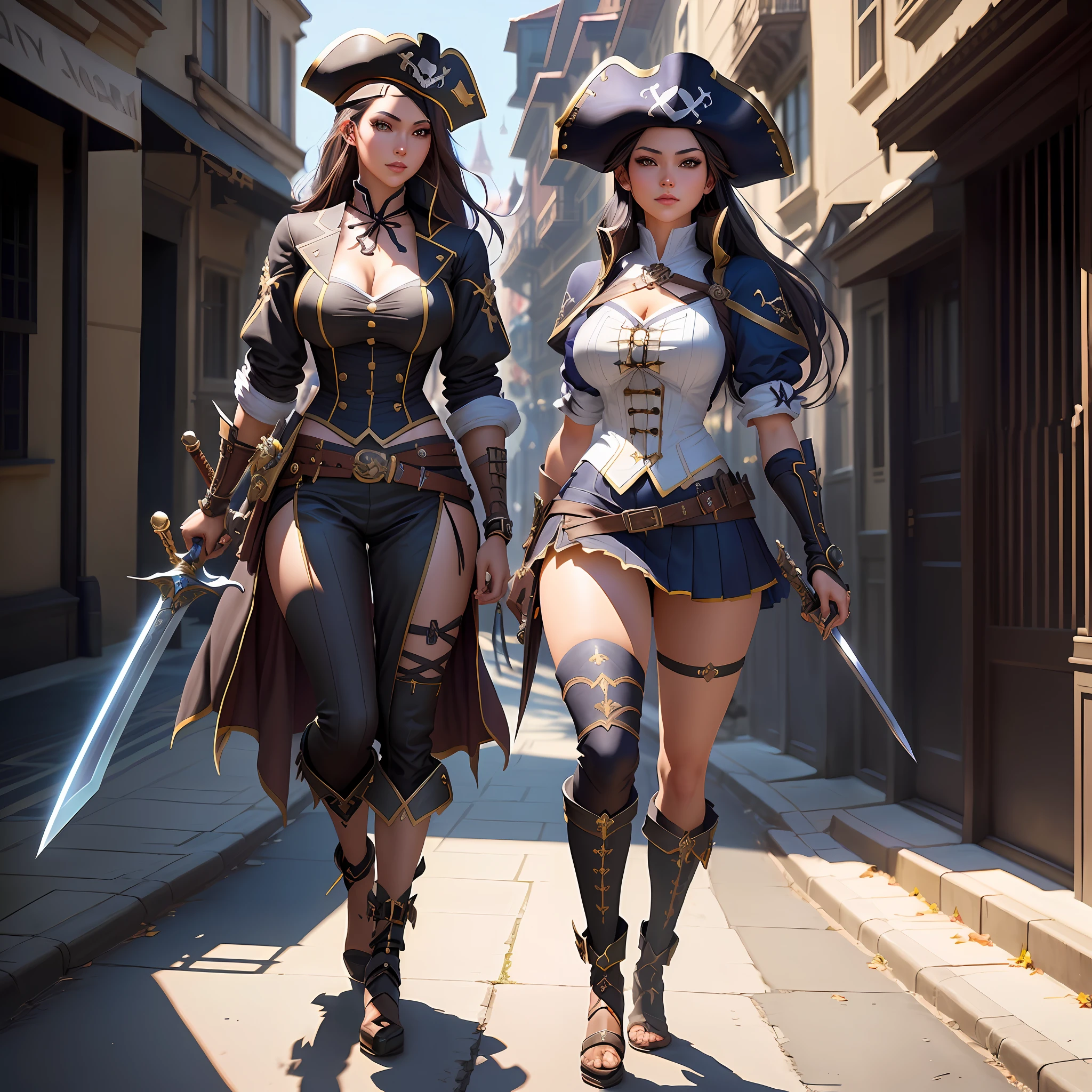 pirate girl with sword and hat walking down a street, ig model | artgerm, style artgerm, 2. 5 d cgi anime fantasy artwork, stunning character art, artgerm. anime illustration, artgerm on artstation pixiv, style ivan talavera and artgerm, chengwei pan on artstation, wlop and artgerm