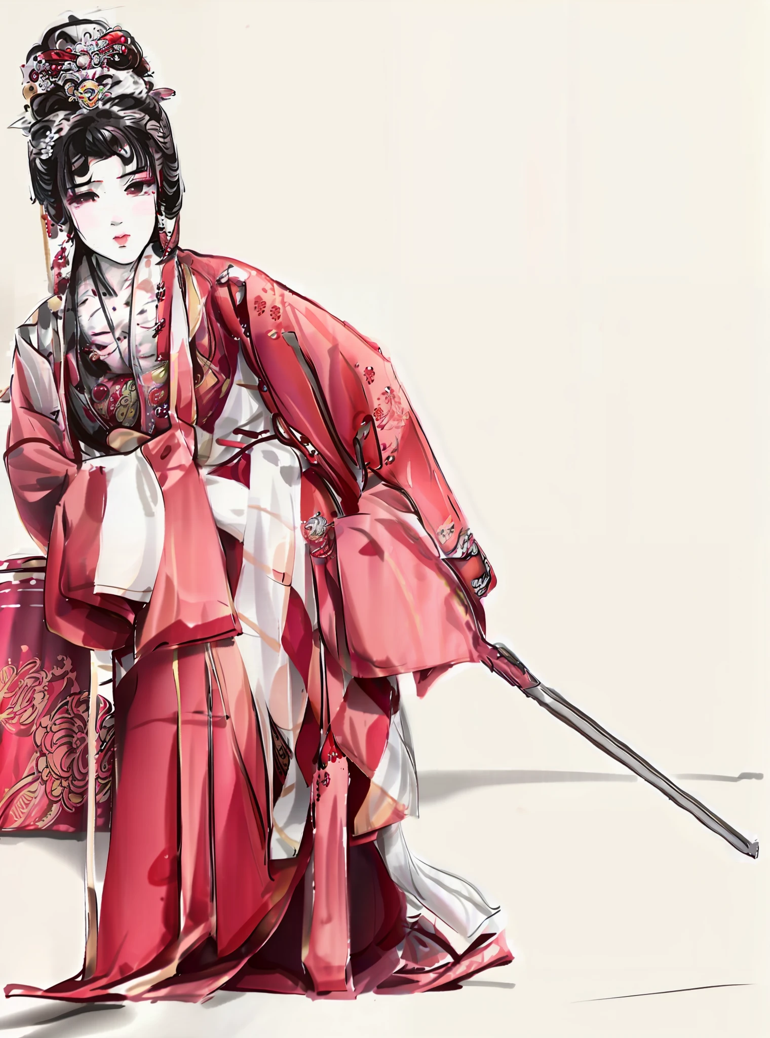 araffe dressed in traditional chinese costume with sword and red box, peking opera, chinese costume, wearing ancient chinese clothes, traditional chinese, traditional chinese clothing, traditional tai costume, high quality theatre costume, tai costume, portrait shot, chinese empress, chinese woman, ancient chinese goddess, inspired by Lan Ying, traditional costume, inspired by Ju Lian
