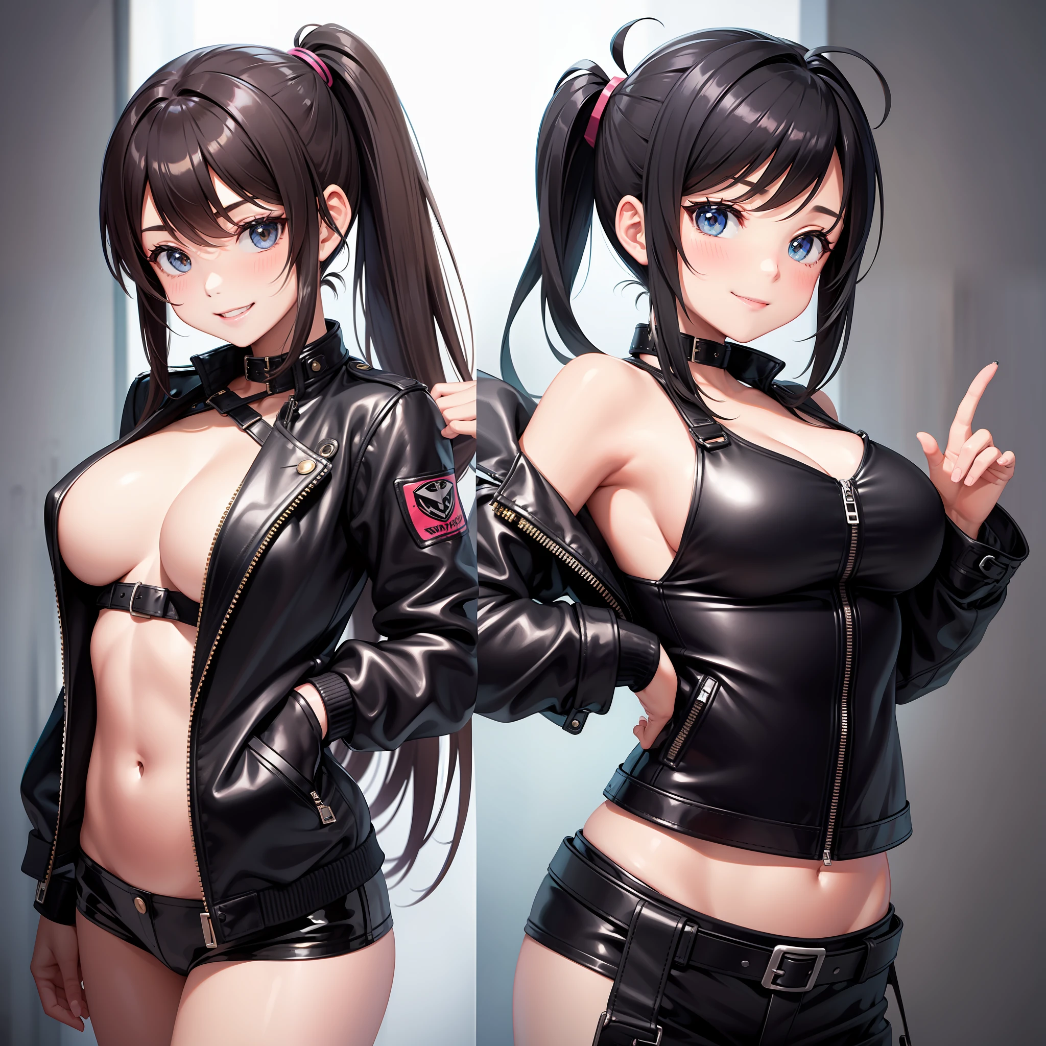 Naked Leather Jacket Girl Cute Big Tits Ponytail Twin Tail Top Quality Masterpiece Smile