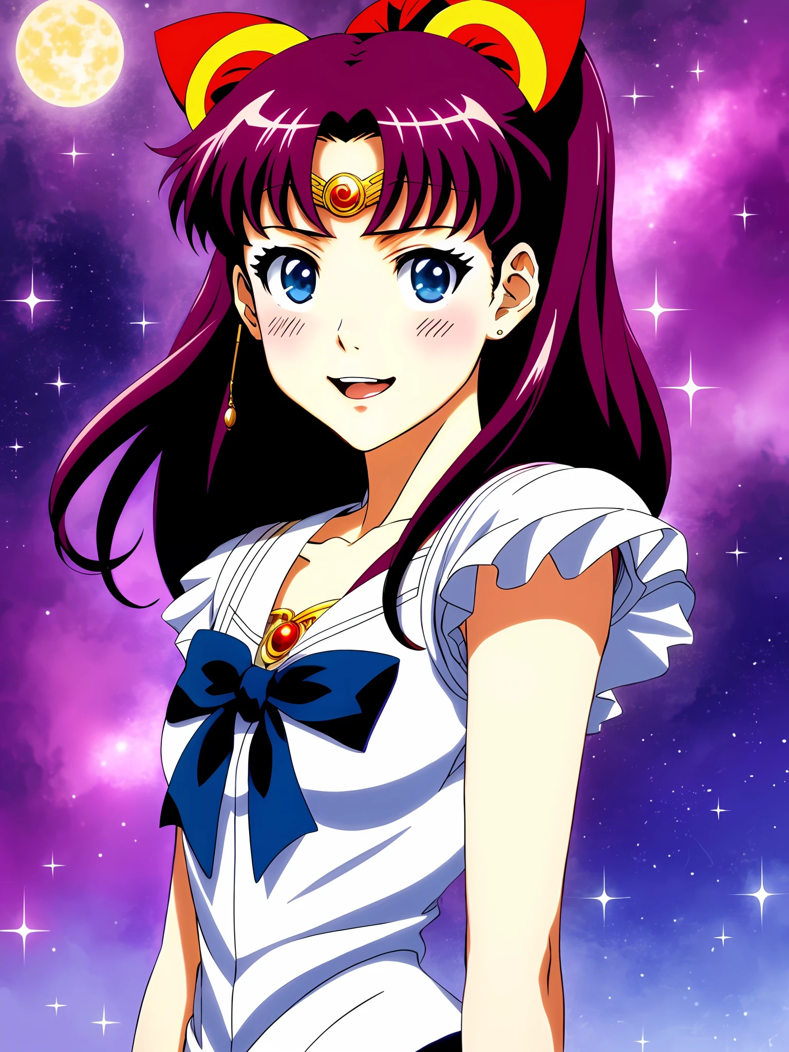 A ultra detailed portrait of a sailor moon 1girl smiling, color digital painting, highly detailed, digital painting, artstation, intricate, sharp focus, warm lighting, attractive, high quality, masterpiece, award-winning art, art by Yoshitaka Amano, and Brian Froud, trending on artstation, trending on deviantart, Anime Key Visual, anime coloring, (anime screencap:1.2),(Graphic Novel),(style of anime:1.3), trending on CGSociety