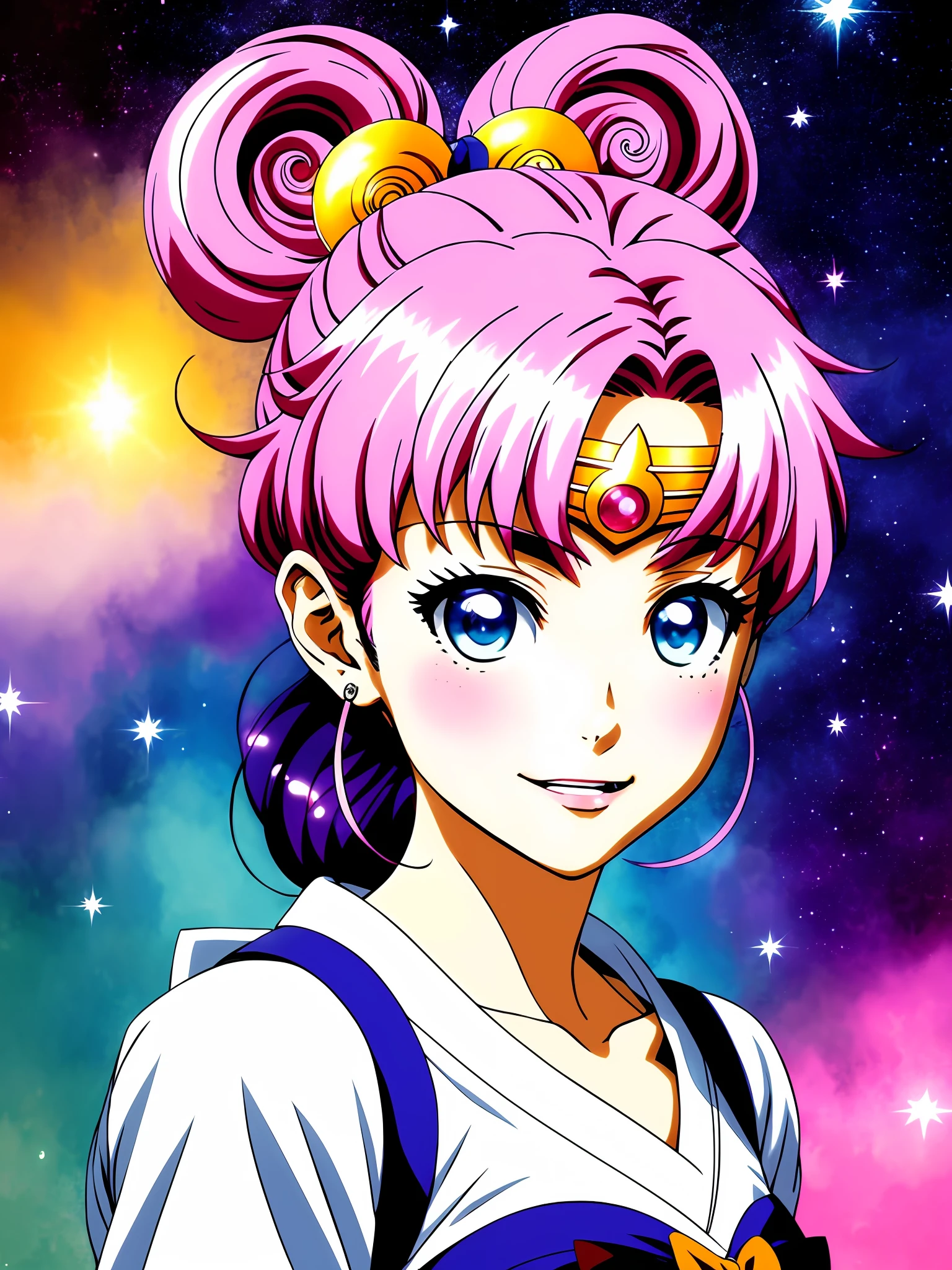 A ultra detailed portrait of a sailor moon 1girl smiling, color digital painting, highly detailed, digital painting, artstation, intricate, sharp focus, warm lighting, attractive, high quality, masterpiece, award-winning art, art by Yoshitaka Amano, and Brian Froud, trending on artstation, trending on deviantart, Anime Key Visual, anime coloring, (anime screencap:1.2),(Graphic Novel),(style of anime:1.3), trending on CGSociety