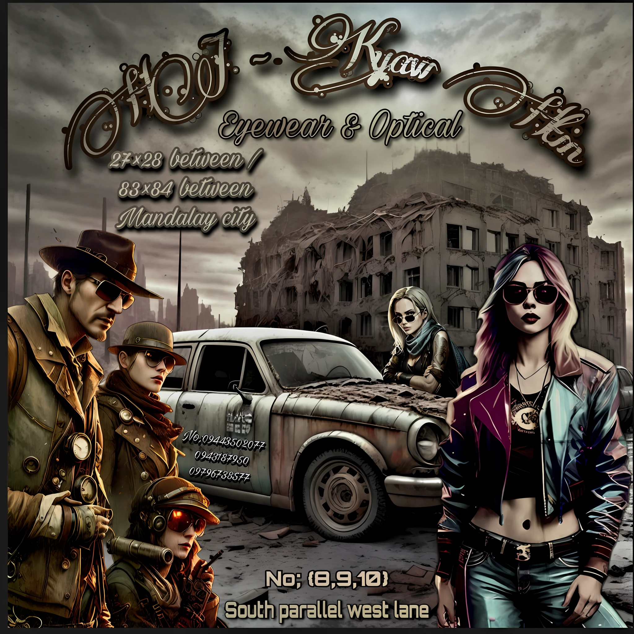 there are two people standing in front of a car with a gun, ssao, official artwork, album artwork, cover art, promotional artwork, artwork, dieselpunk volgograd, cd cover artwork, album art cover, detailed cover artwork, album cover, orthodox cyberpunk, cyberpunk wild west, album art, soviet cyberpunk, fan art, fanart, cover illustration