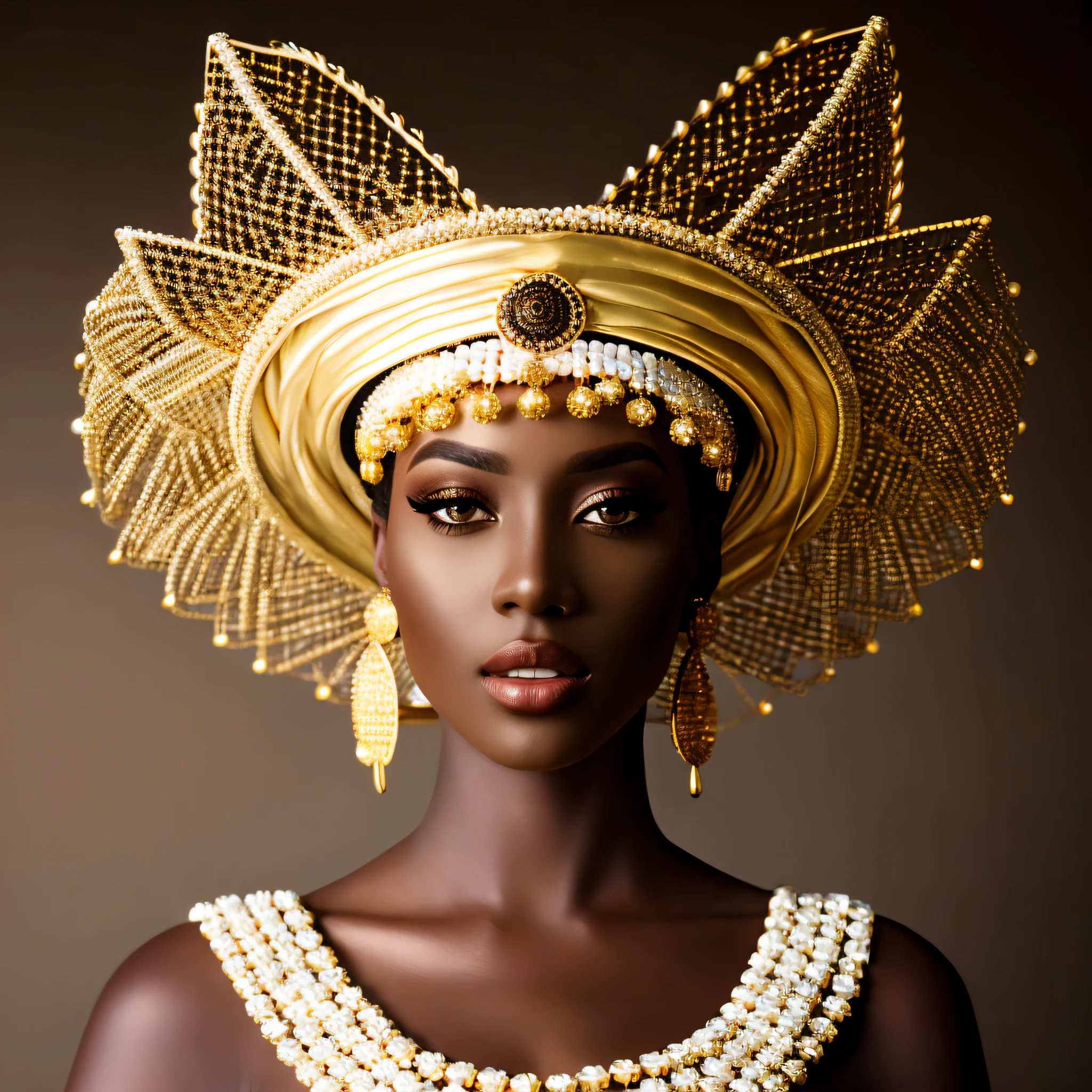 Masterpiece, absurdres,award winning photo, extremely detailed, amazing, fine detail, extremely detailed eyes and face, by lee jeffries nikon d850 film stock photograph 4 kodak portra 400 camera f1.6 lens rich colors hyper realistic lifelike texture dramatic lighting unrealengine trending on artstation cinestill 800 tungsten, (golden eyes:1.195)

SSAHC, a woman in a white dress made of beads and a magnificent hat , wearing SSAHC,