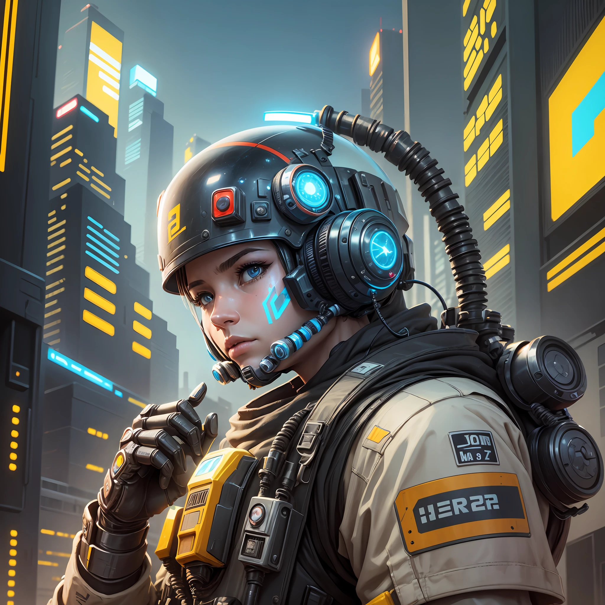 Image of a robot with a glowing head and helmet, Portrait of Apex Legends, Neon operator, Robot Chappie, Cyberpunk Robot, Dystopian Bounty Hunter, Chappie, Apex Legends Character, Pitt Droid, Apex Legends Concept Art, Glitchpunk, In the style of Apex Legends, in Cyber Punk 2077, Cyberpunk Mechanoid, Armor Apex Legends  , steven spielberg movie --auto --s2