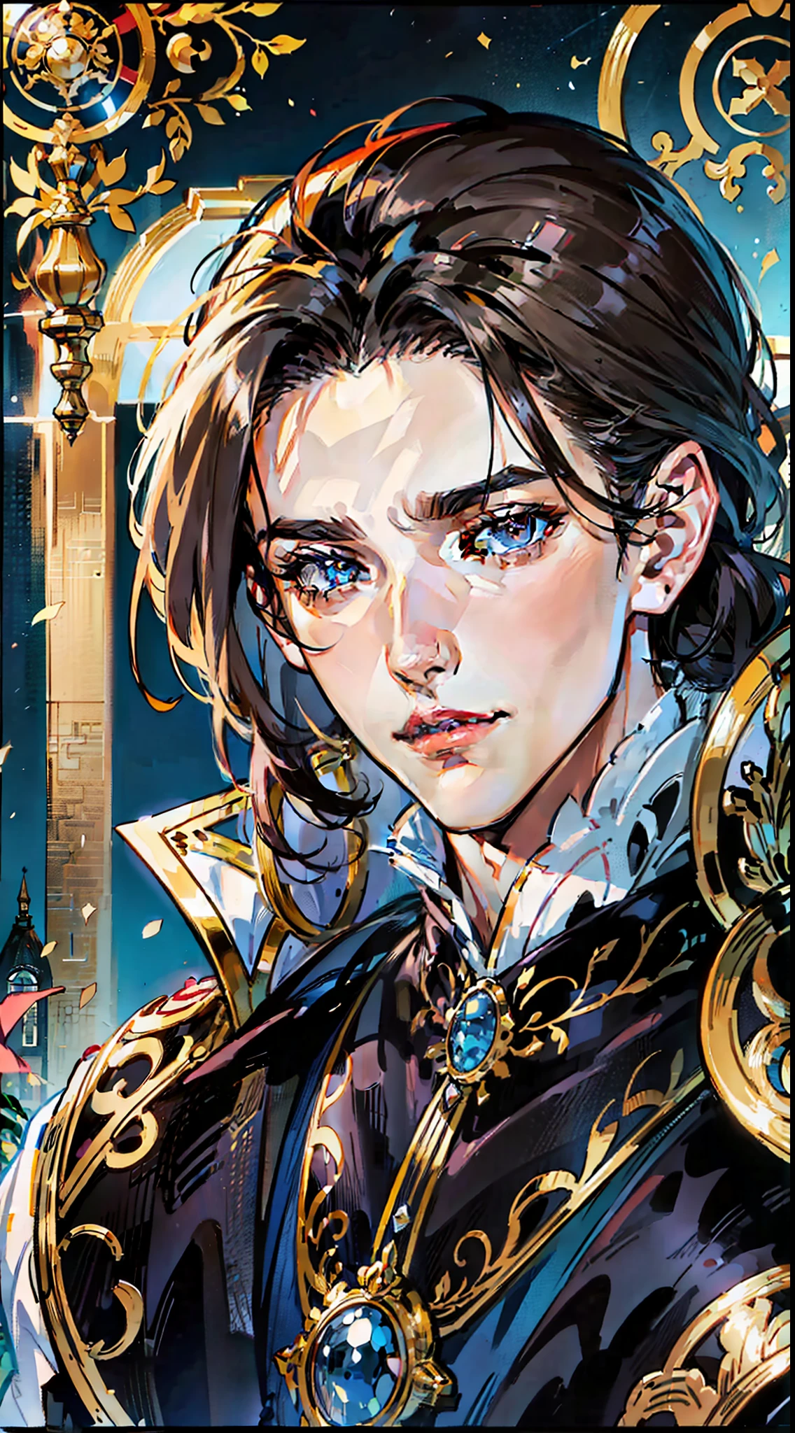 undercucho Close Portrait of Elegant Person [undercucho] in bespoke suit: futuristic style, intricate detial baroque, elegant, bright lights, highly detailed, digital painting, artstation, concept art, soft and sharp focus, illustration, art by wlop, mars ravelo and greg rutkowski
(High detail skin: 1.2), 8k uhd, DSLR, soft lighting, high quality, film grain, Fujifilm XT3 mix4 
(1 Man) Long black and straight hair, red eyes like rubies, Victorian vampire costume and clothes, male model, black suit, seductive, Florence, Italy background, night, bokeh, depth of field, (upper body: 1.0), best quality, intricate details, detailed eyes, masterpiece, film grain, 1980s, kodakchrome, flashlight (((/FULL BODY/))) (((HARD AND MASCULINE FACE)))