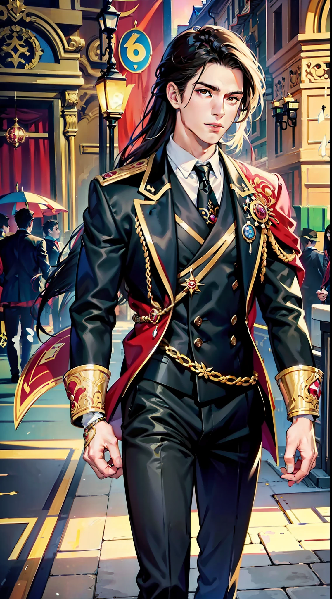 undercucho Close Portrait of Elegant Person [undercucho] in bespoke suit: futuristic style, intricate detial baroque, elegant, bright lights, highly detailed, digital painting, artstation, concept art, soft and sharp focus, illustration, art by wlop, mars ravelo and greg rutkowski
(High detail skin: 1.2), 8k uhd, DSLR, soft lighting, high quality, film grain, Fujifilm XT3 mix4 
(1 Man) Long black and straight hair, (((red eyes like rubies))), Victorian vampire costume and clothing, male model, black suit, seductive, Florence, Italy background, night, bokeh, depth of field, (upper body: 1.0), best quality, intricate details, detailed eyes, masterpiece, film grain, 1980s, kodakchrome, flashlight (((/FULL BODY/))) ((((HARD AND MASCULINE FACE)))