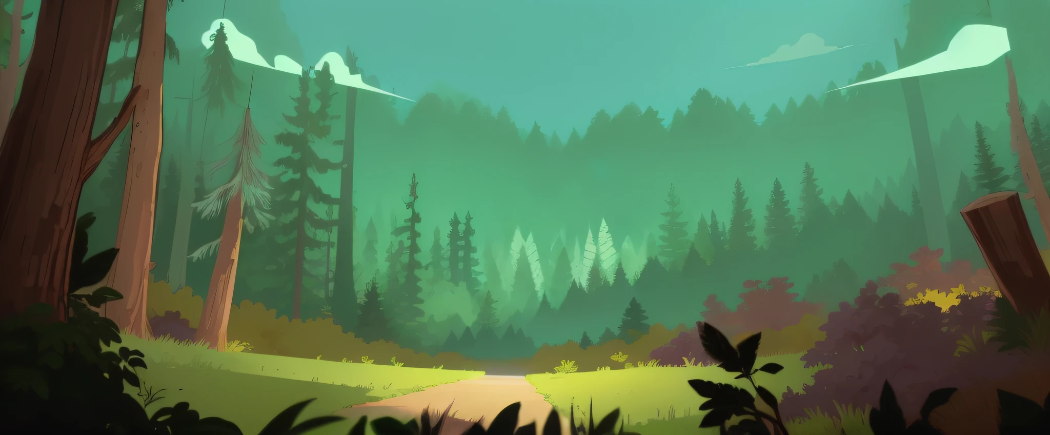 there is a cartoon picture of a forest with a lot of trees, forestpunk background, background art, background artwork, 2 d game art background, 2d game background, forrest background, forest in the background, 2 d game environment design, forest in background, woods background, forest background, wallpaper!, deforested forest background, 2d cinematic, heavy forest outside