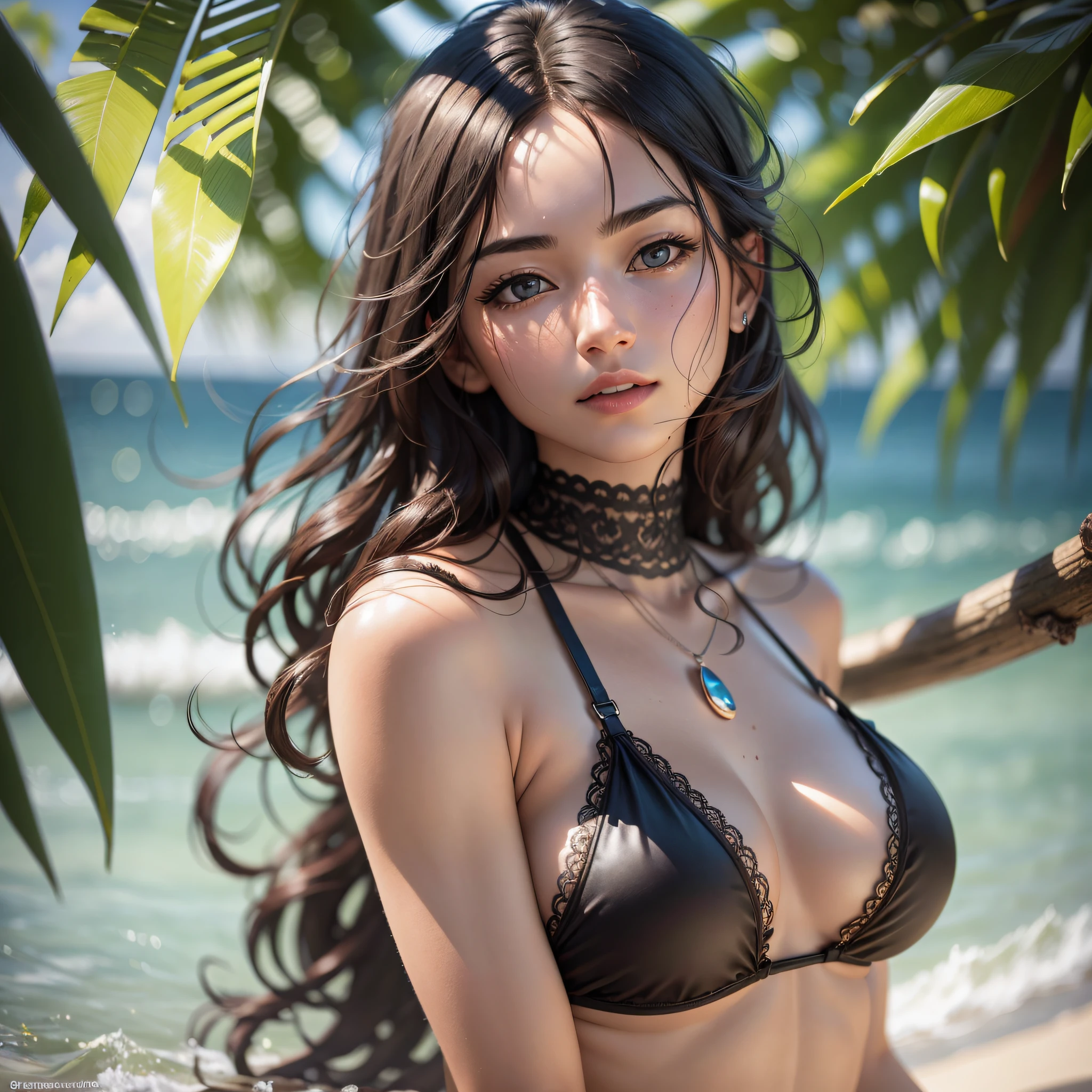 1girl,black Bikini,beach,BREAK (8k, RAW photo, best quality, masterpiece:1.2), ultra high res, (((realistic, photo-realistic))), professional lighting, detailed lighting, professional photography, fisheye, dynamic angle, high quality, high res, extremely detailed, bloom BREAK depth of field, sketch, sharp focus, soft lighting, good composition, god light highlight, detailed, (((photorealistic details))), detailed skin, to8contrast style