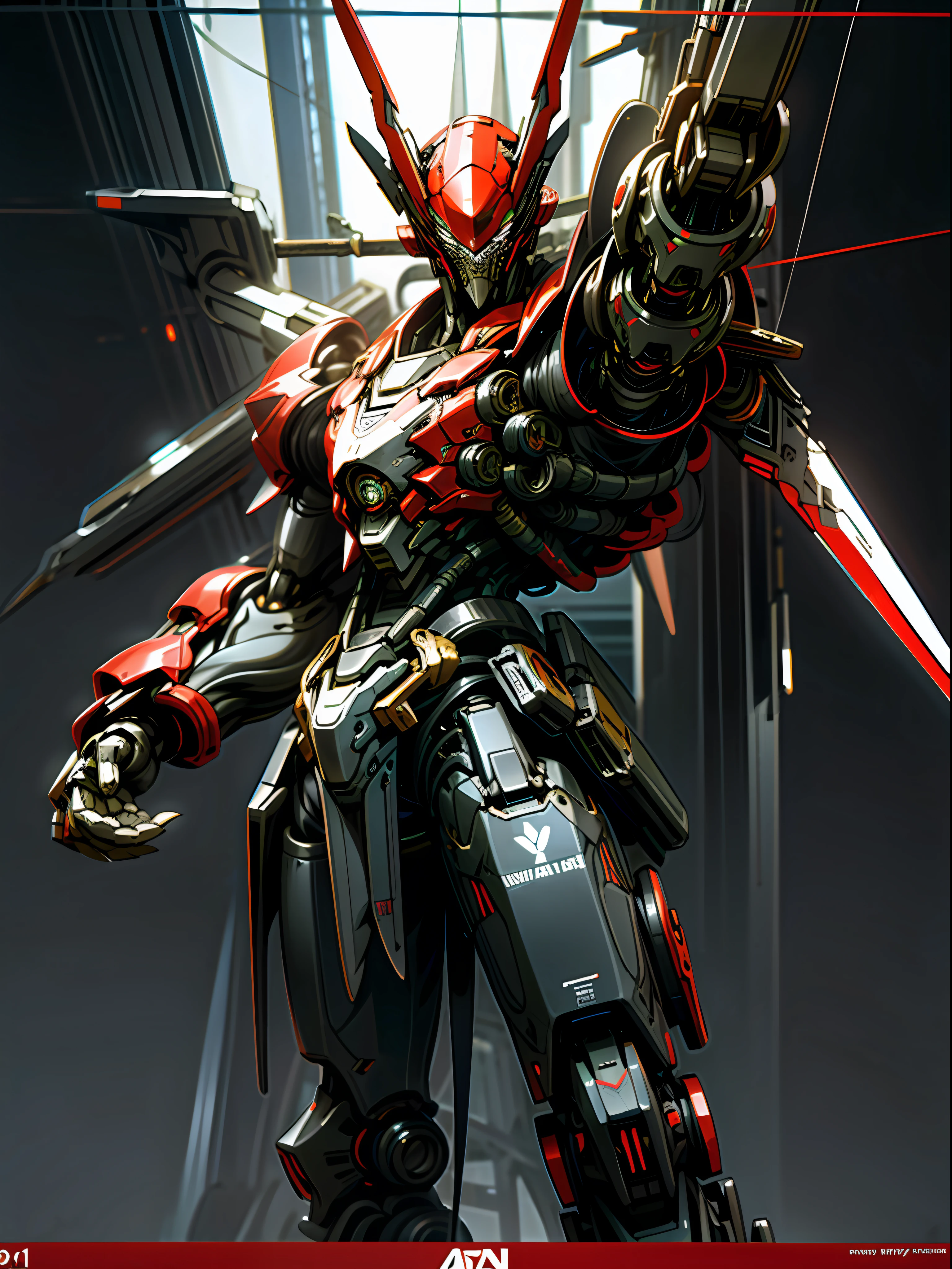 Raw foto,Dark_Fantasy, Cyberpunk, (Big Revolver, Sword Man, Red: 1.1), 1man, Mechanical Wonder, Robotic Presence, Cybernetic Guardian,