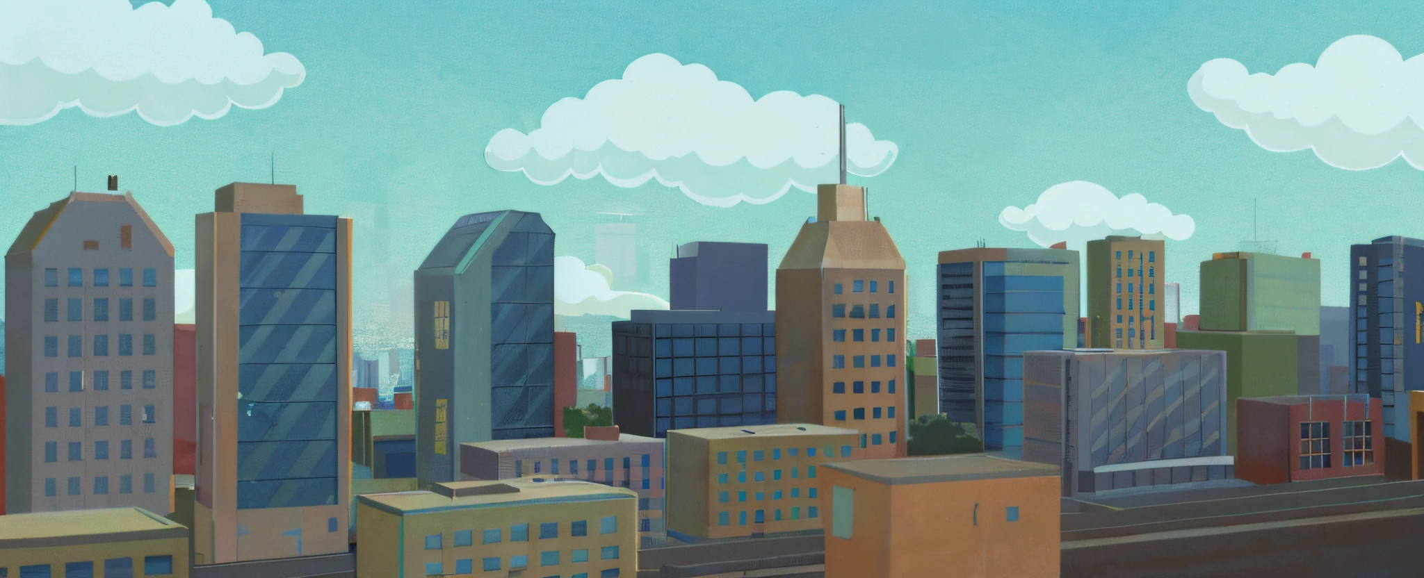 cartoon city with a lot of tall buildings and a sky background, day cityscape, anime style cityscape, city backdrop, city scape, city background, city in backround, town background, modern city scape, city landscape, highrise business district, cityscape background, city skyline, city rooftop, urban skyline, city environment, background artwork, commercial illustration, cityscape, busy cityscape
