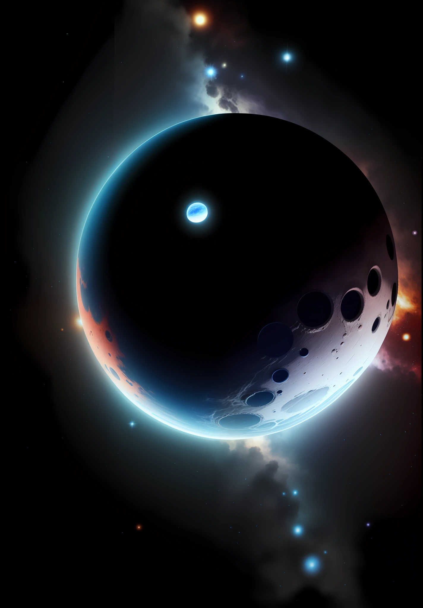 Photo of a scary small round planet with space in the creepy background