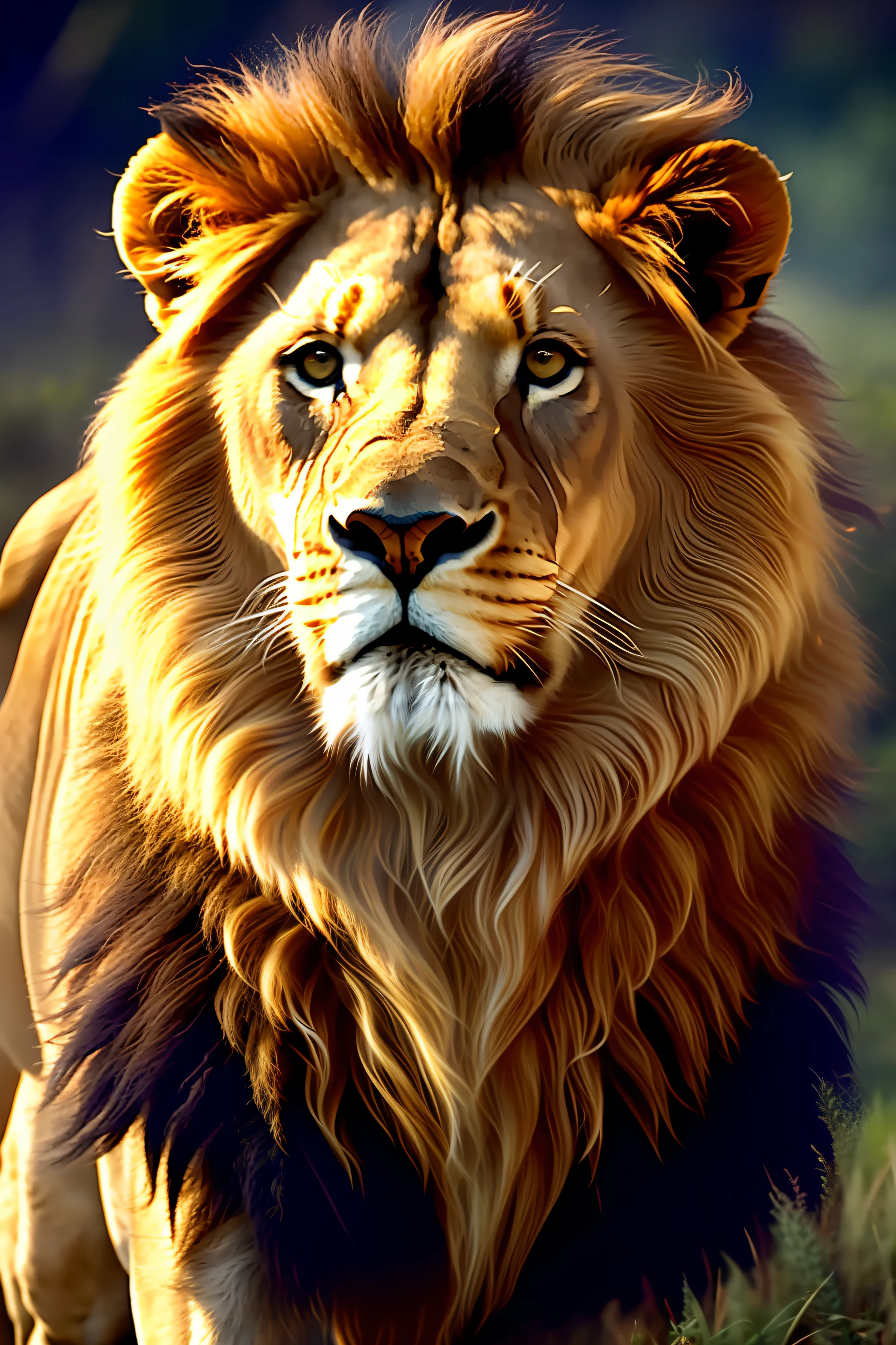 Create the image of a lion with angelic features, the strong and powerful lion in high resolution, cinematic