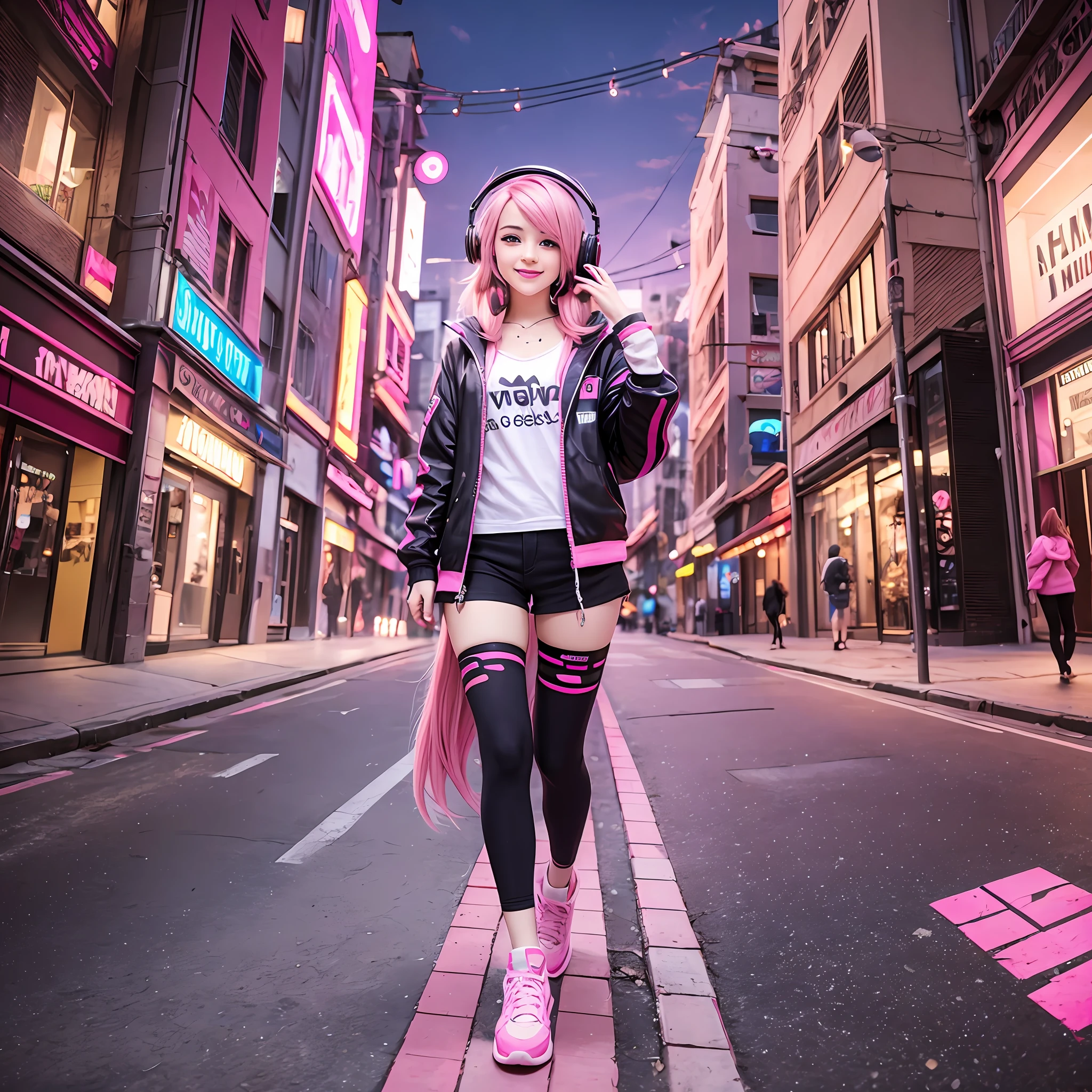 pink hair, headphones, multicolored eyes, light smile, Surrealism, cinematic lighting, zoom layer, panorama, first-person view, Fujifilm, 8k, super detail, high details, high quality, best quality  , full body --auto --s2