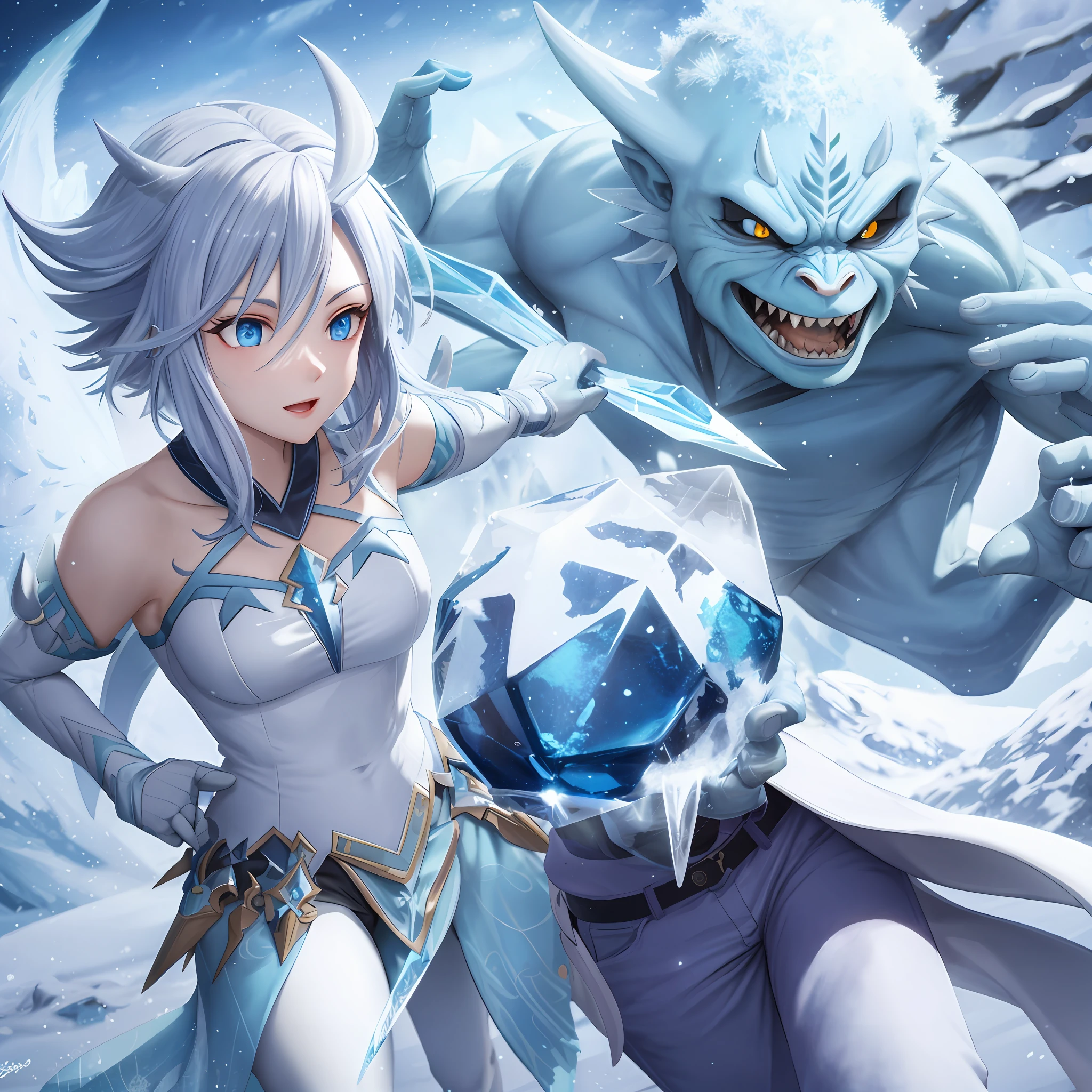 An ice orc with a winter fairy