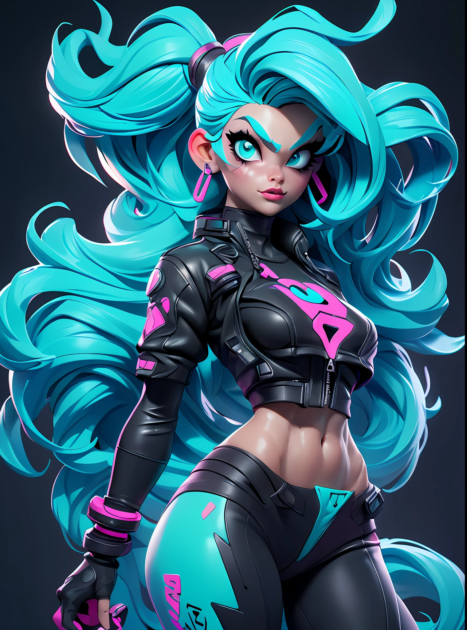 ((Best Quality)), ((Masterpiece)), ((Realistic)) and ultra-detailed photography of a 1nerdy girl with goth and neon colors. She has ((turquoise hair)), wears a small black micro-thong, black microbikini , ((beautiful and aesthetic)), muscular fit body abs, sexy, under-boobs, hot