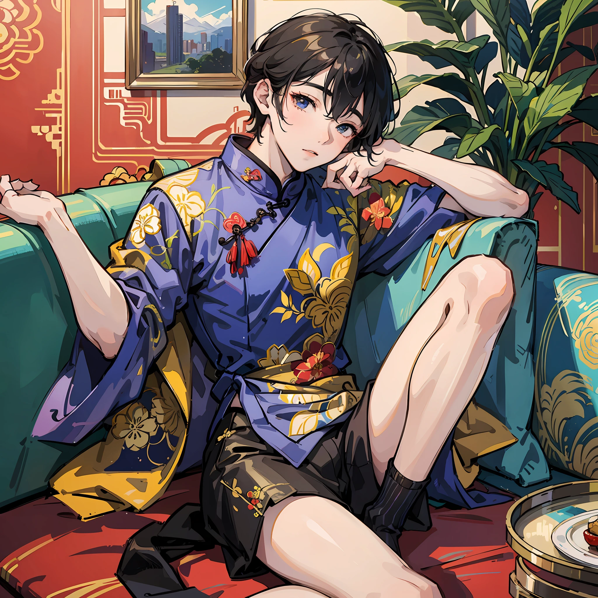A cheongsam boy lying on the sofa --auto --s2