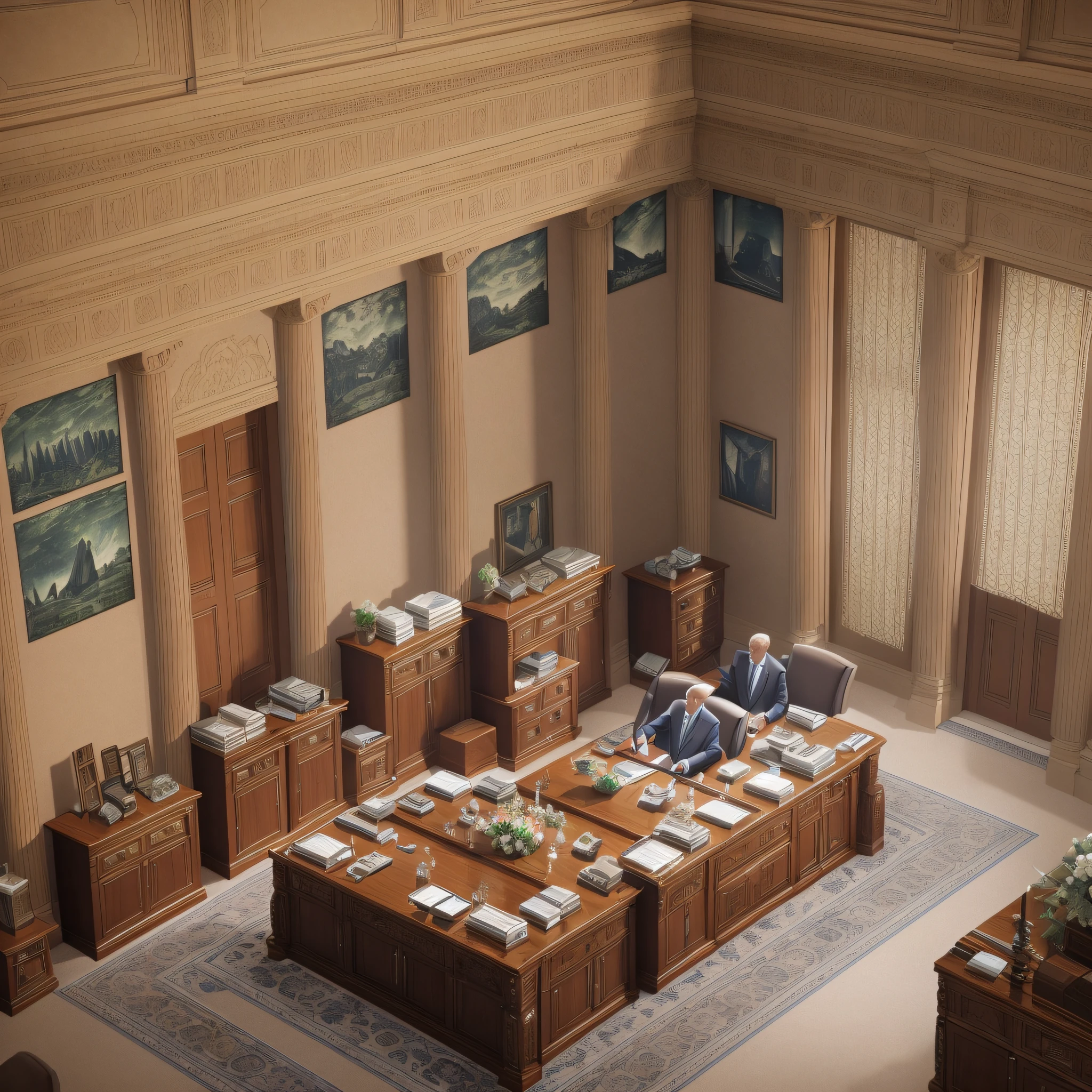 President of the INSS, with mountains of money, in a gigantic room, while retirees die of fom. Desperate old man, family starving. Ultra resolution, ultra realistic, ultra detail. --auto --s2