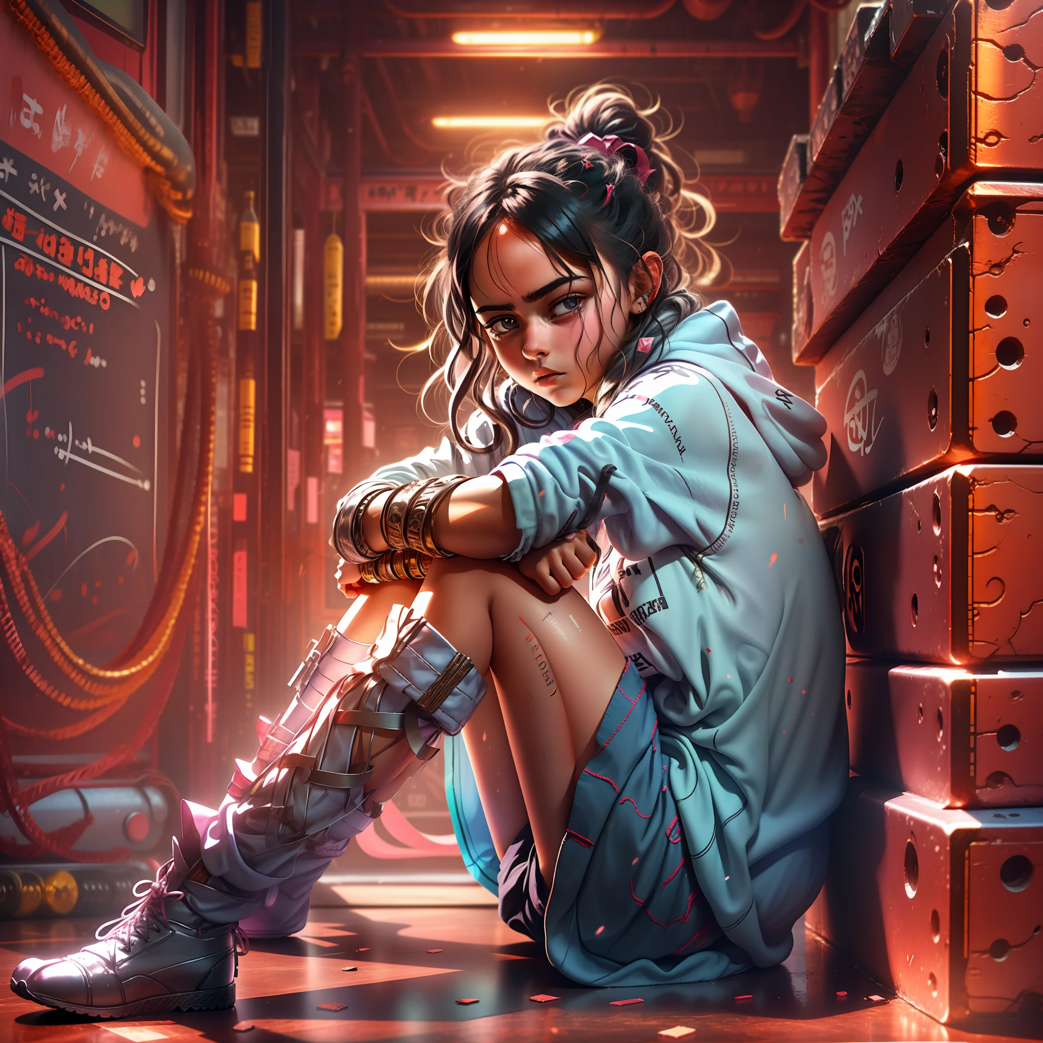 Woman sitting on the floor with her arms crossed, portrait of depressed ager, portrait of depressed girl, hugging her knees, picture of girl, fighting, woman is sitting.