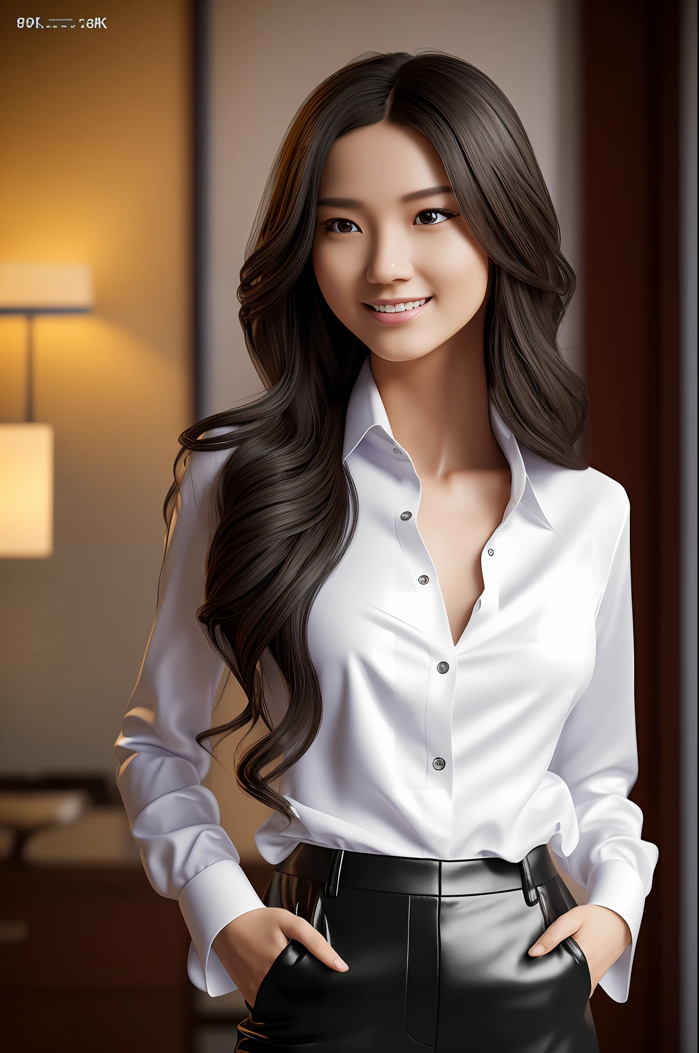 (8k, best quality, masterpiece:1.2), (realistic, photo-realistic:1.37), ultra-detailed,best quality, ultra high res, professional lighting, photon mapping, radiosity, physically-based rendering, cinematic lighting, beautiful realistic smiling cute japanese womаn 20 years old, full body, beautiful detailed eyes, narrow waist, red leather jacket, leather bell-bottoms, white shirt, purple tie, black high heels, black hair,messy hair,long hair floating in wind, photorealistic, super realism, 8K, sharp focus, masterpiece, best quality, beautiful quality, looking at viewer, detailed lighting, extremely detailed skin, (photorealistic:1.4), 1girl, professional lighting, photon mapping, radiosity, physically-based rendering, High Detail,