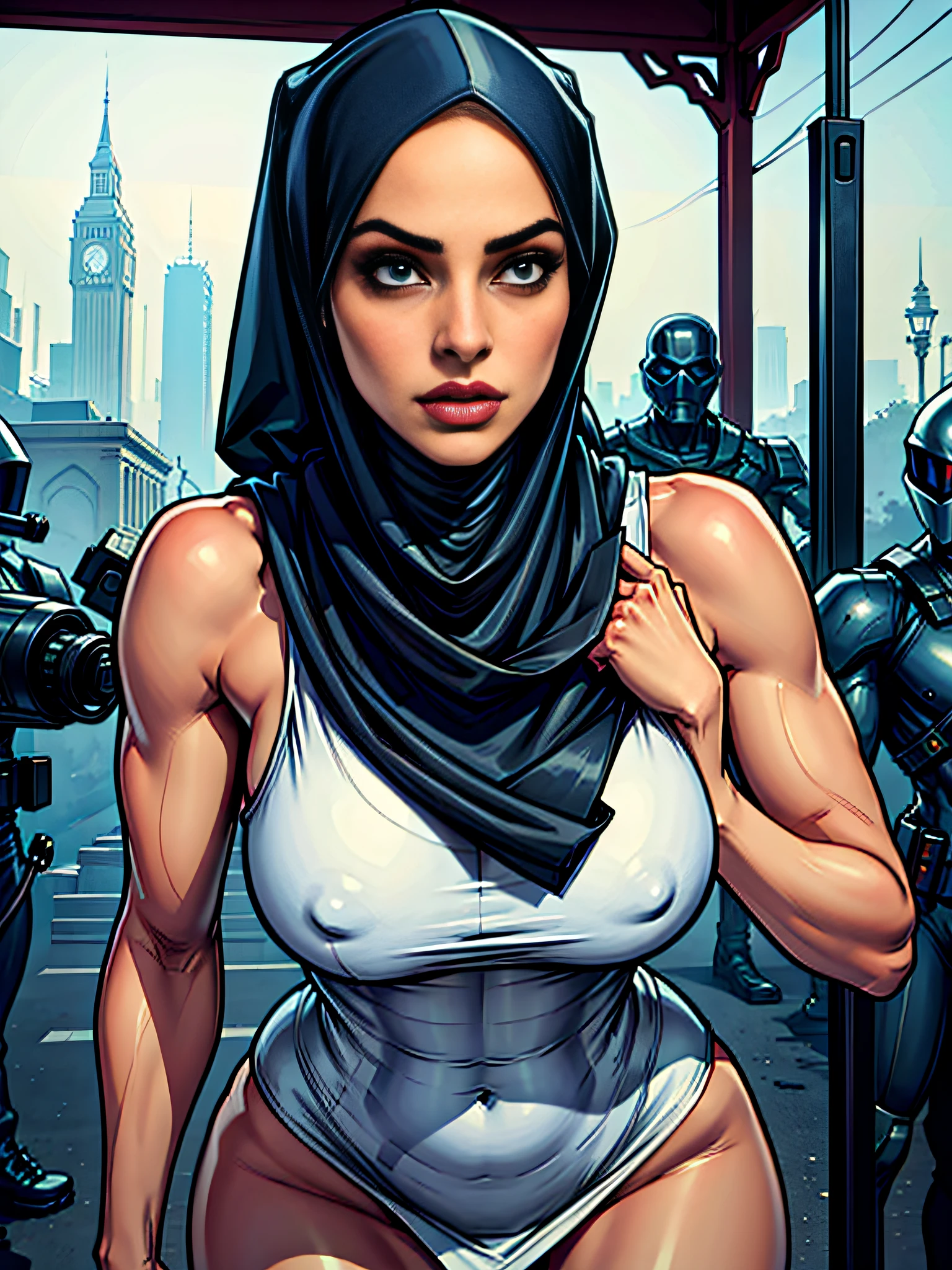 Stunning hijab woman wearing clothes ready to fight the oppression