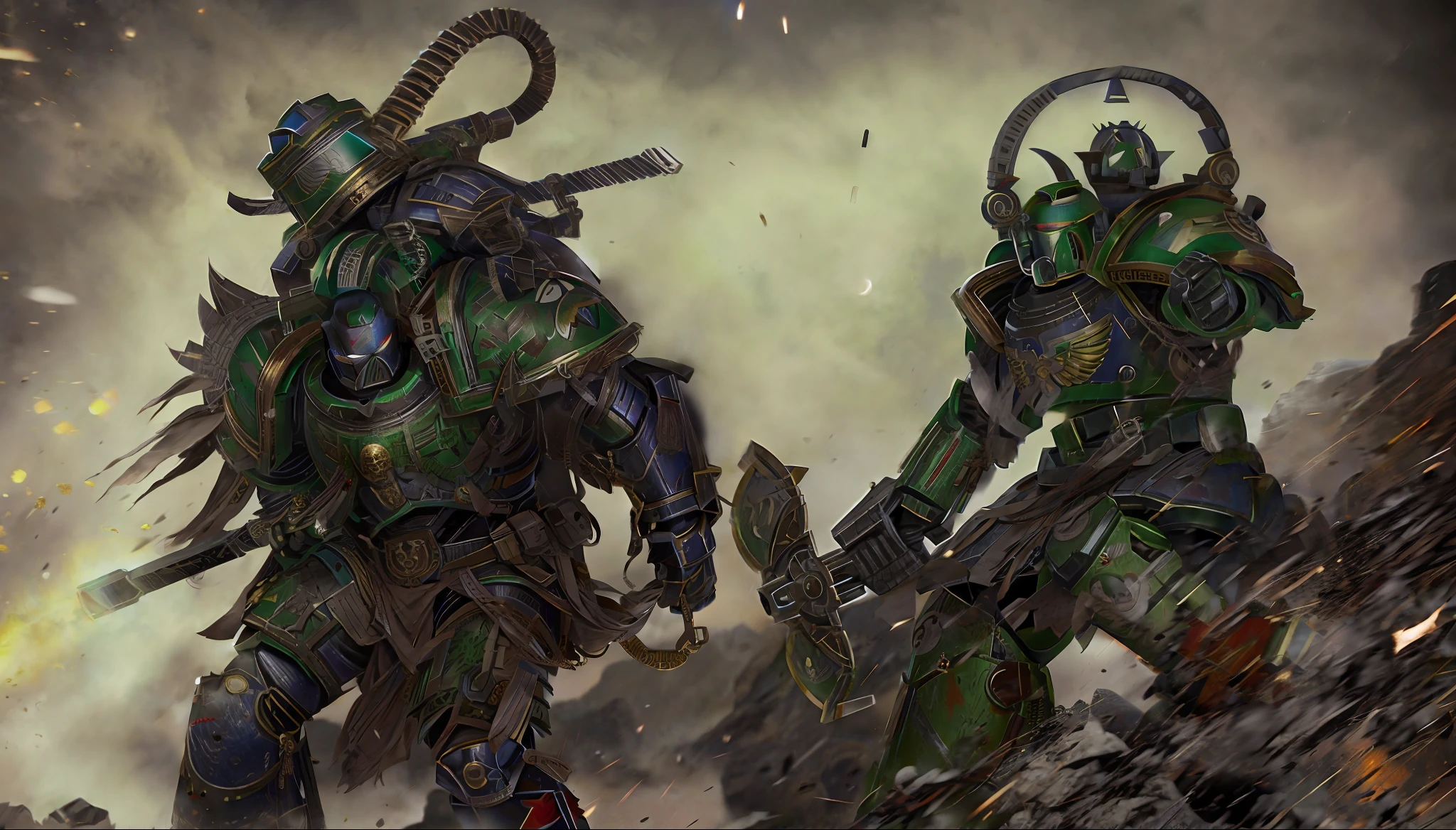 A space marine pulling weight, he trains in a gym, with his armor, super realistic, cinematc, 16k. It's just a Space Marine
