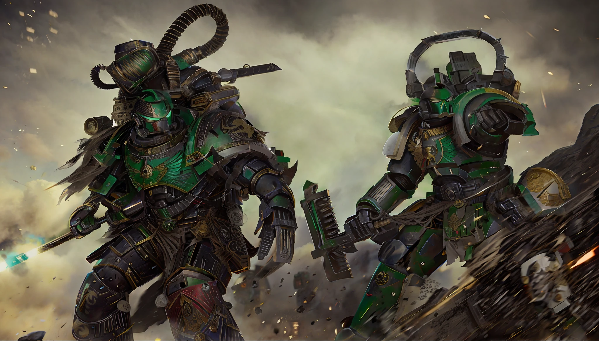 A space marine pulling weight, he trains in a gym, with his armor, super realistic, cinematc, 16k. It's just a Space Marine
