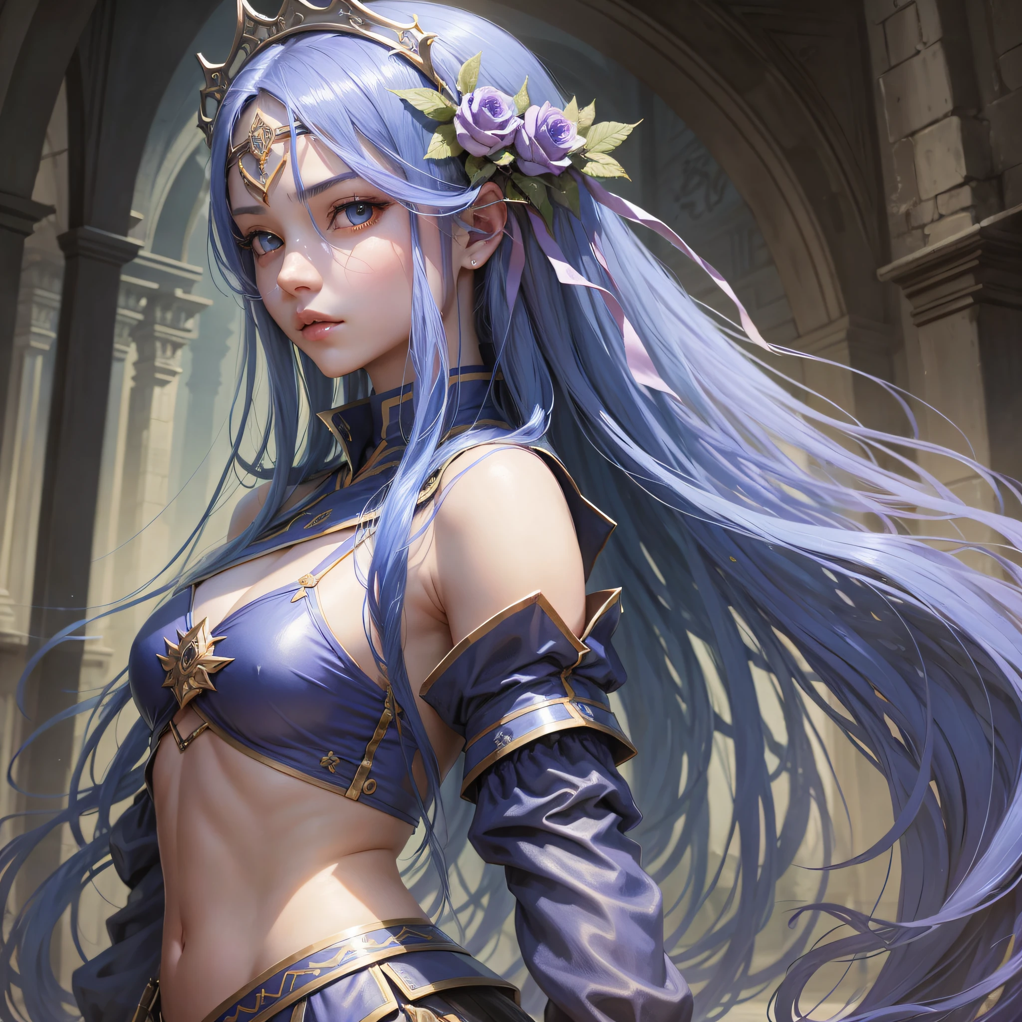 Daughter of Roselle, god, long blue hair, sword --auto --s2