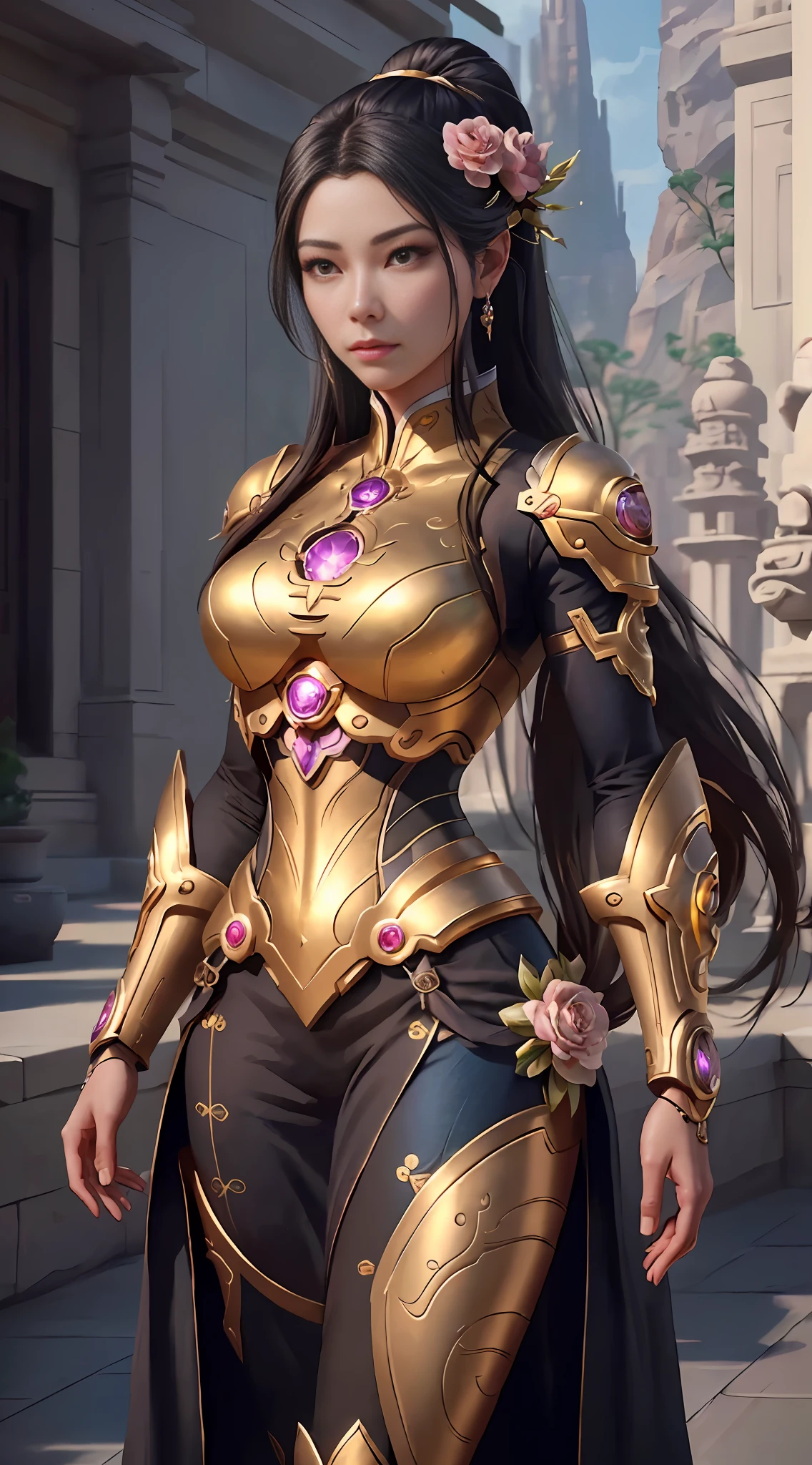 centered , full of view , a woman in a platinum and gold rosé cyborg, chengwei pan on artstation, by Yang J, detailed fantasy art, stunning character art, fanart best artstation, epic exquisite character art, beautiful, extremely detailed artgerm, detailed digital anime art, artgerm on artstation pixiv