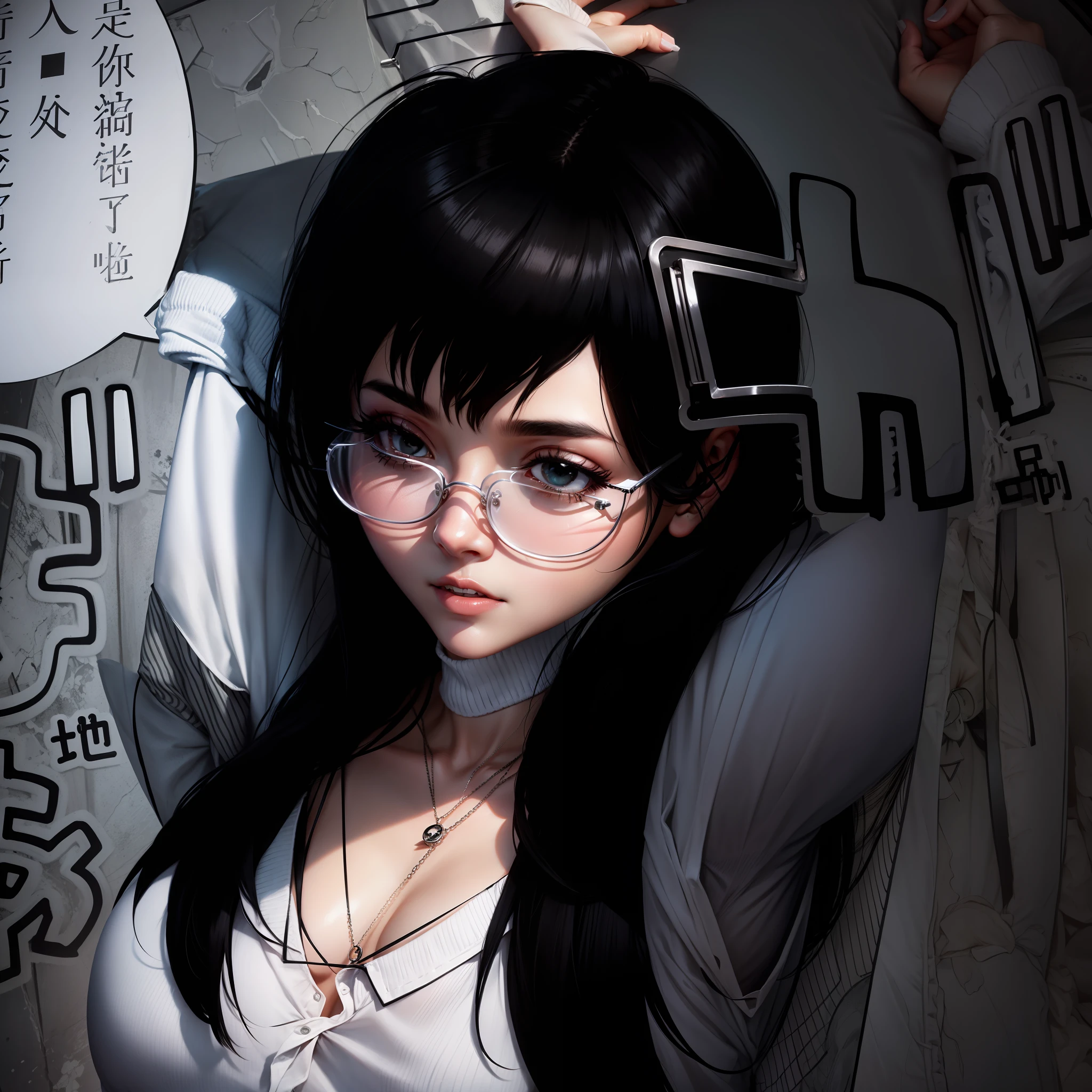 woman with black hair, white clothes, glasses, blussed --auto --s2