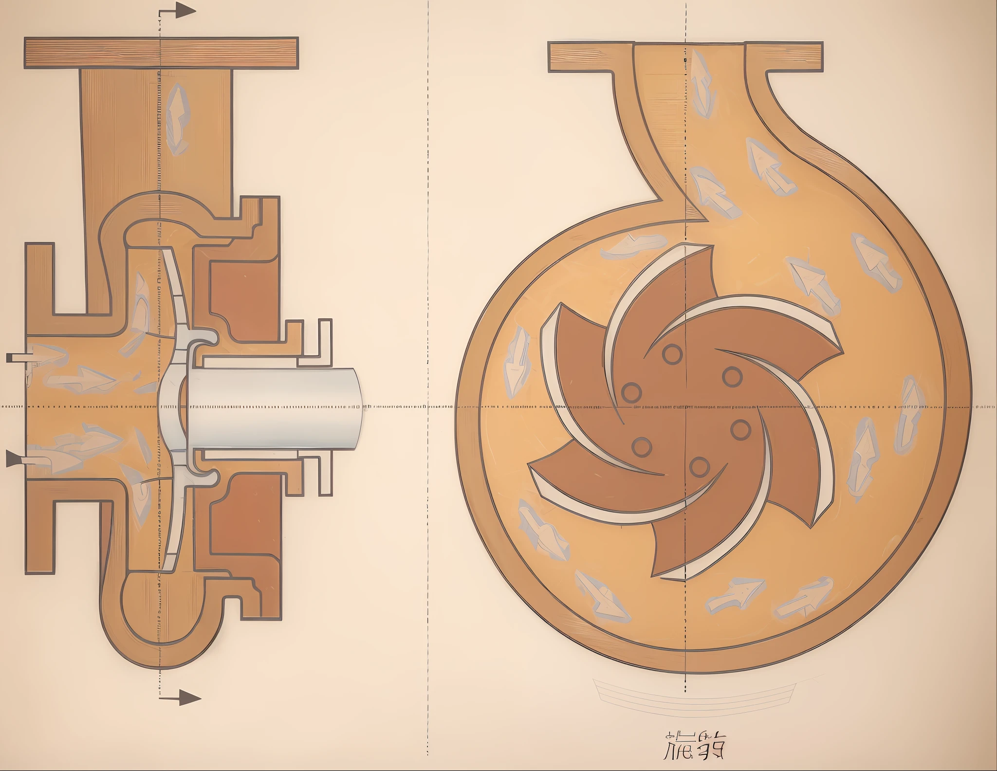 a diagram of a turbine with a diagram of the rotor, graphic illustration, mechanical diagram, simple illustration, detailed illustration, detailed mechanical design, highly-detailed illustration, engineering diagram, ( mechanical ), rotary symmetrical, well defined mechanical features, artistic illustration, # mechanical design, linear illustration, stylized illustration, non-pleated section, cross section, technical diagram