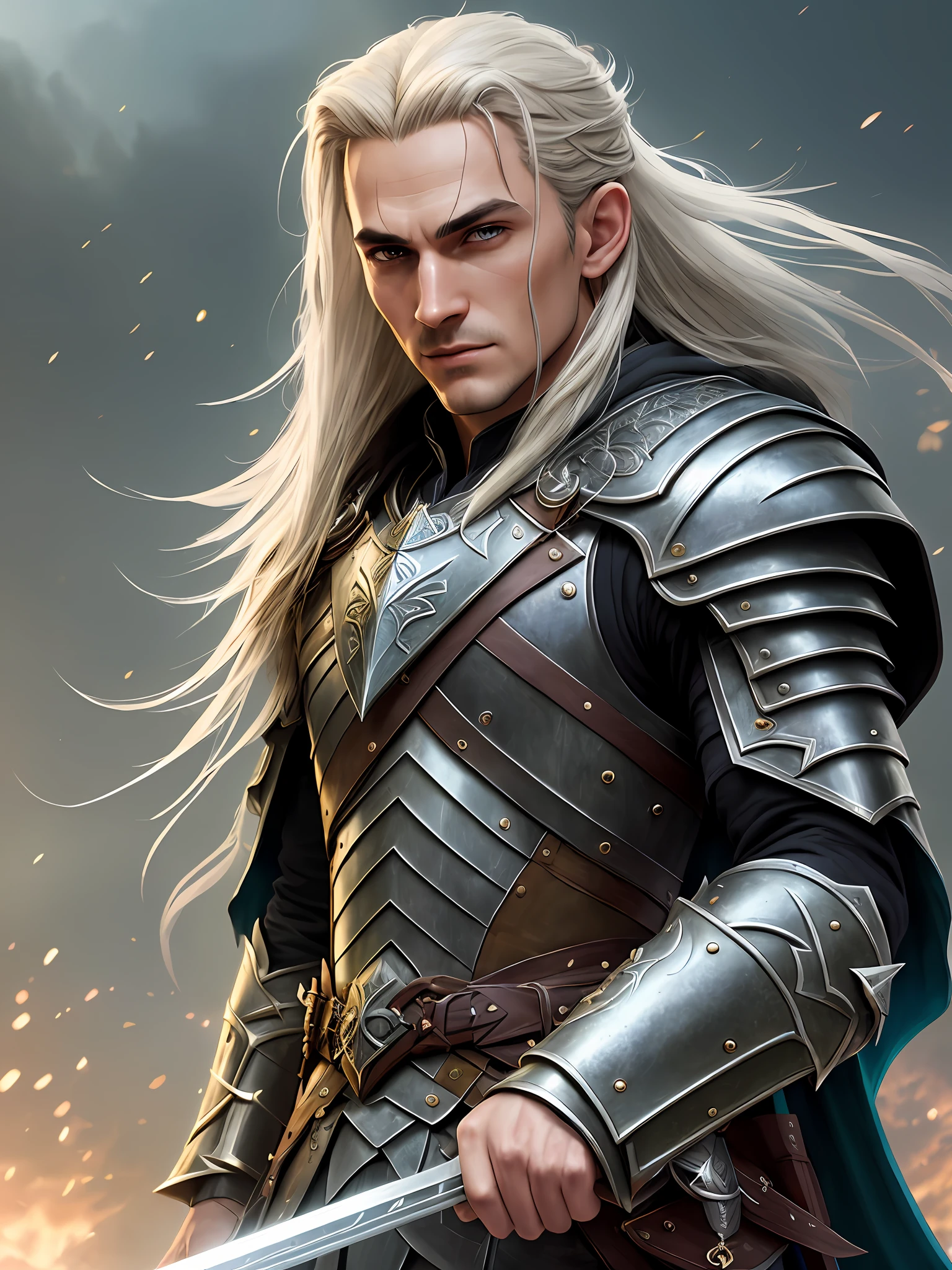 High detail RAW color art, animation,
Legolas from LOTR as Arthas Menethil, (clean face), ((platemail armor)), cape with chain, (elven ears), battle on volcano
mane of black hairs, fight, londsword in hand,
orcs on background, high detailed face,
magical atmosphere, (muscle), (detailed skin, skin texture), intricately detailed, fine details, hyperdetailed, raytracing, subsurface scattering, diffused soft lighting, shallow depth of field, by (Oliver Wetter)
Atey Ghailan, by Jeremy Mann, Greg Manchess, Antonio Moro, trending on ArtStation, trending on CGSociety, Intricate, High Detail, Sharp focus, dramatic, photorealistic painting art by midjourney and greg rutkowski, bokeh on background