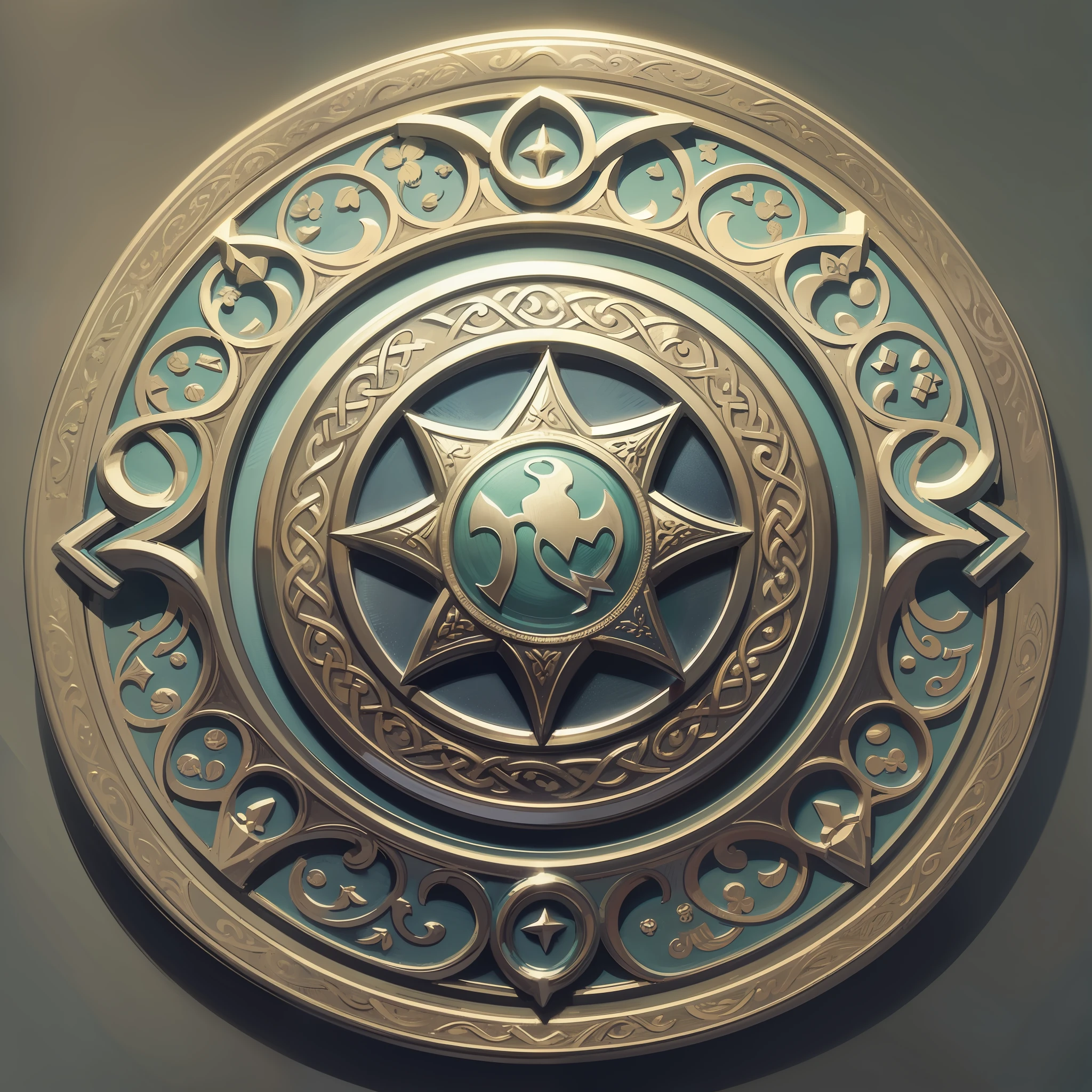 (Best quality) A Celtic style silver badge, no figures, Celtic motif in the center of the coat of arms, positive perspective, pencil single pigment drawing, exquisite details, --s2