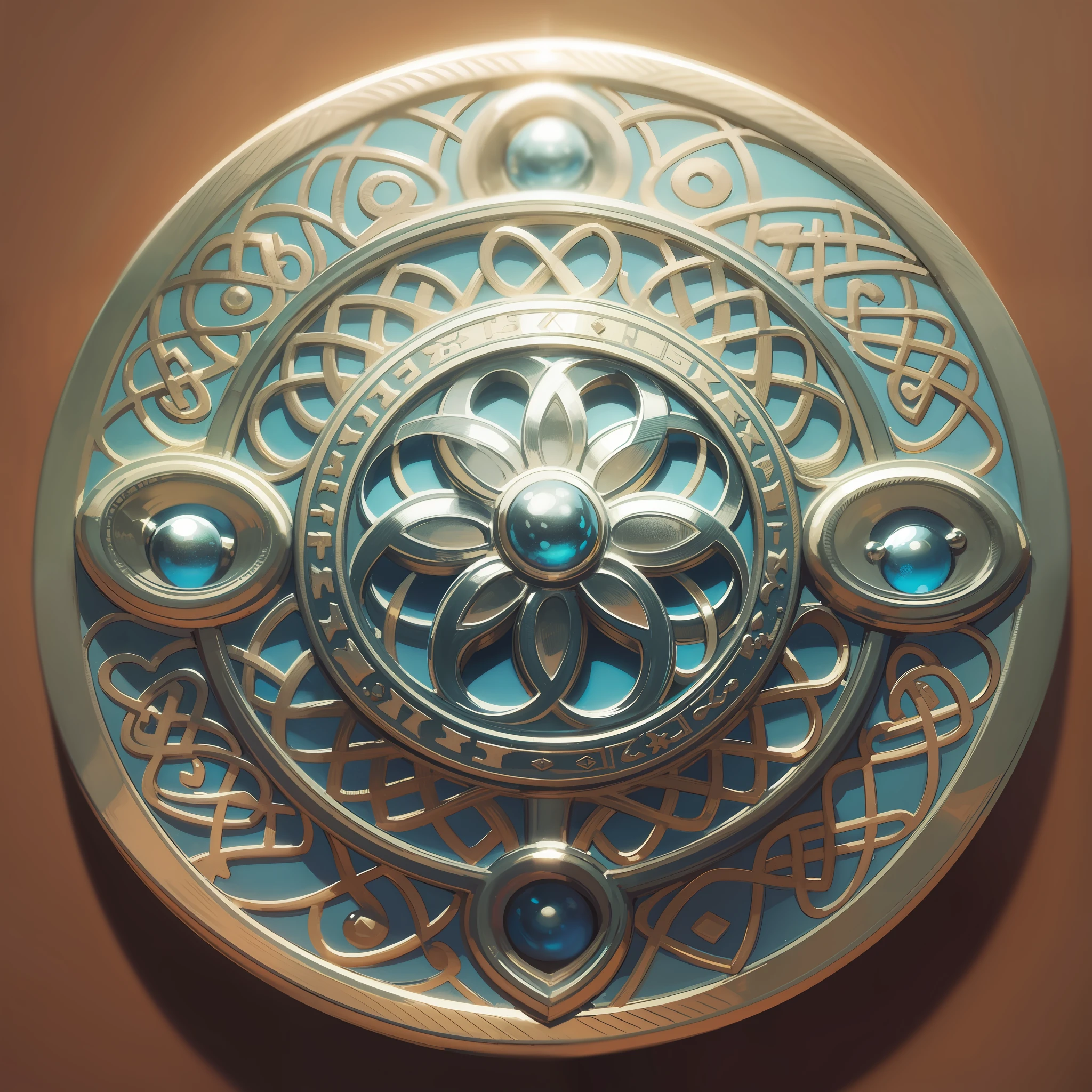 (Best quality) A Celtic style silver badge, no figures, Celtic pattern in the center of the badge, simple pattern, positive perspective, pencil single pigment drawing, exquisite details, --s2