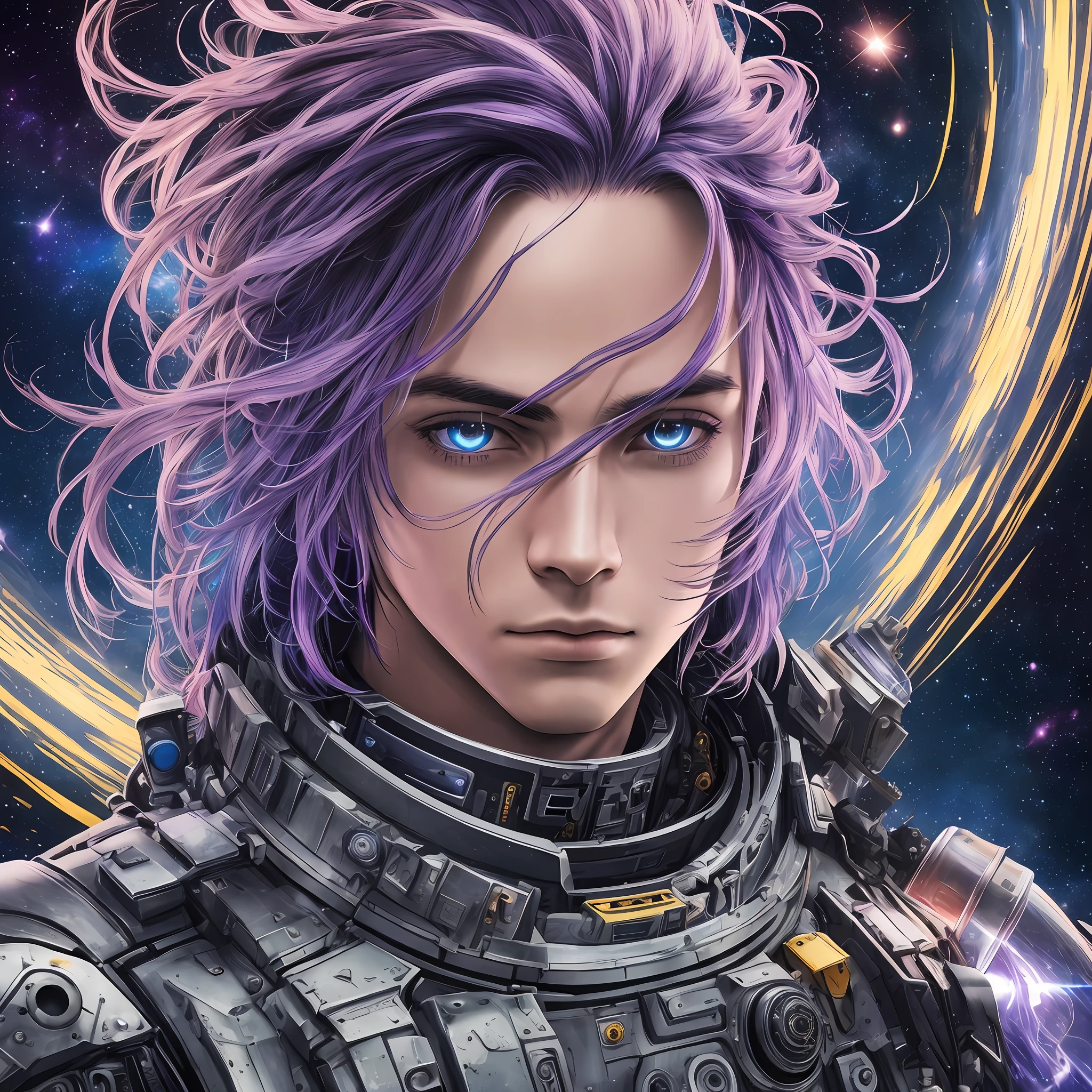 ((masterpiece 1.2)), (final fantasy), space suit, man with piercing gaze, dread hair, galaxy background, futuristic perspective, outer space, (4K), cinema, dramatic lighting, deep shadows, (intense HDR) --auto --s2