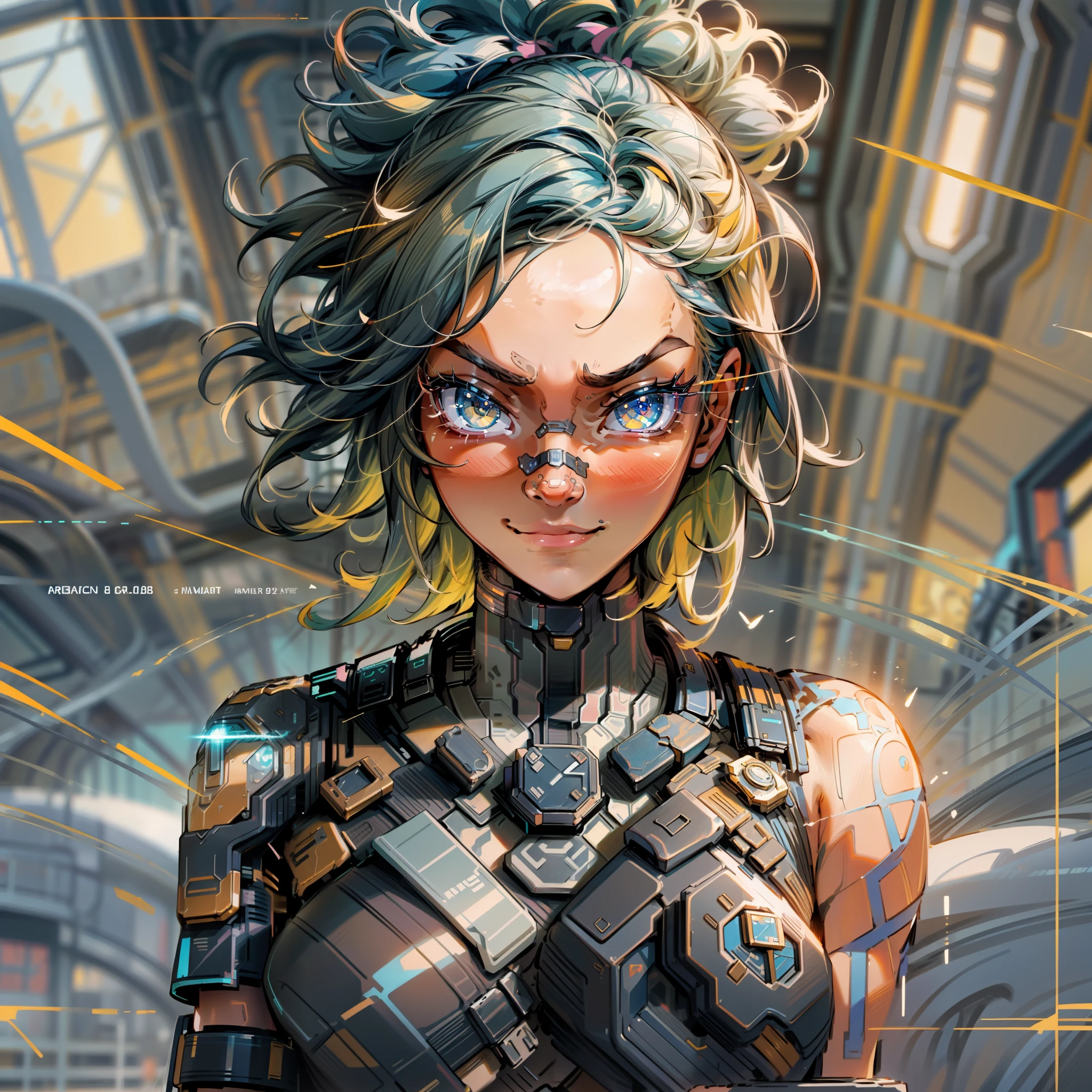 1girl, (muscular: 0.9), (large breasts:1), (medium breasts: 0.25), looking at the viewer, gorgeous face (full-face blush:0.75),Neon, Valorant, cyberpunk, masterpiece, best qualified, high quality, (futuristic), movie lighting, (exquisite futuristic), gorgeous and beautiful, super detailed, great composition, floating, depth of field, (very detailed CG, 8k unit wallpaper), (beautifully detailed background), dramatic lighting, anatomically perfect, perfect fingers, perfect abdomen, perfect musculature, cyberpunk arm, perfect anatomy, futuristic filipino beach, kawaii pose, smile, cute face