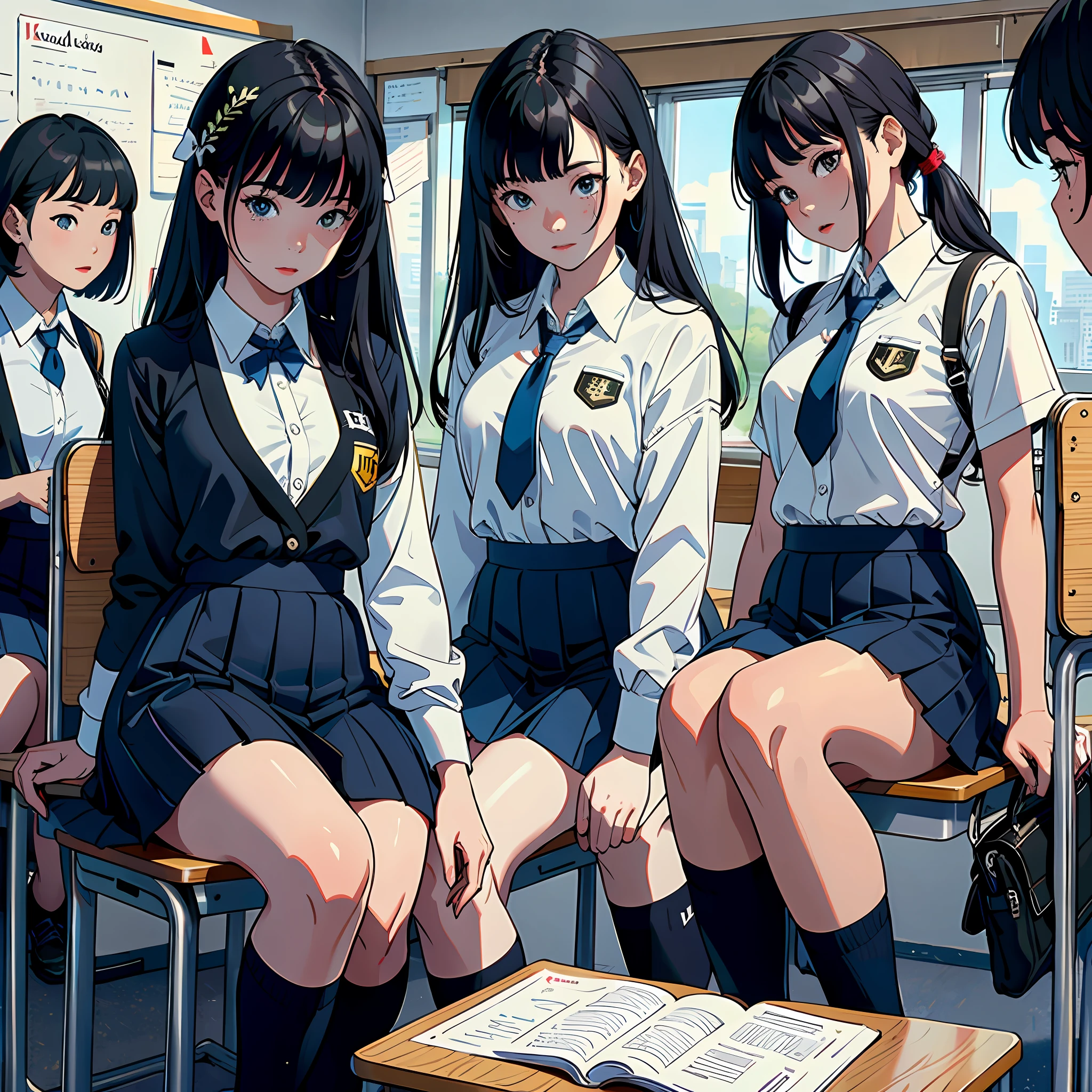 Ultra high resolution, 16k, ((masterpiece)), ((best quality))), ((super detailed)), groups of students, wearing school uniforms, playing in the classroom, lots of students
