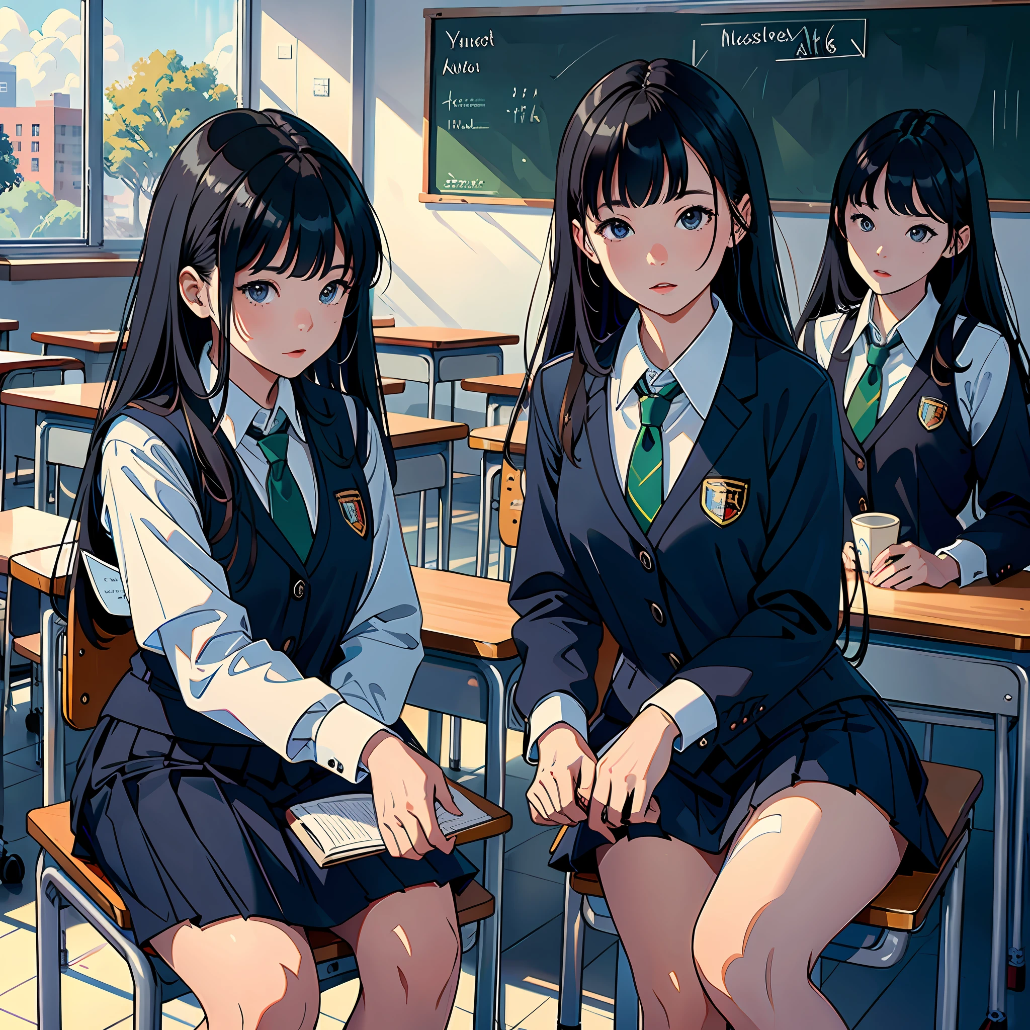 Ultra high resolution, 16k, ((masterpiece)), ((best quality))), ((super detailed)), groups of students, wearing school uniforms, playing in the classroom, lots of students