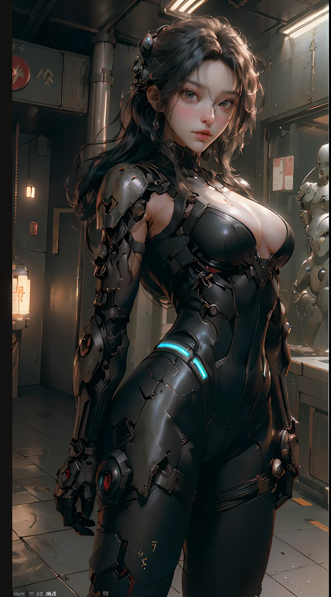 ((Best Quality)), ((Masterpiece)), (Details:1.4), 3D, Face and Chest Exposed Raw, Big, Close Up of Japan Woman Posing in Metal Suit, Biomechanical Rendered in SFM, Cyberpunk, Mecha Cyber Armor Girl, Cleavage Exposed Skin, Details Gundam, Detailed Neon, Fine Tube, Metal Cylinder, 8K High Quality Detail Art Metallic Armor, Fine and Detailed Armor, Realistic Shading Perfect Body, Photorealistic Perfect Body, Highly Detailed ArtGerm, 3D Rendering Character Art 8K, Super Detail Rendering Beautiful Cyberpunk Woman Image, HDR (High Dynamic Range),Ray Tracing,NVIDIA RTX, Super Resolution, Unreal 5, Subsurface Scattering, PBR Texturing, Post-Processing, Anisotropic Filtering, Depth of Field, Maximum Clarity and Sharpness, Multilayer Textures, Albedo and Specular Maps, Surface Shading, Accurate Simulation of Light-Material Interactions, Perfect Proportions, Octane Rendering,Two-tone lighting,Wide aperture,Low ISO,White balance,Rule of thirds,8K RAW,
