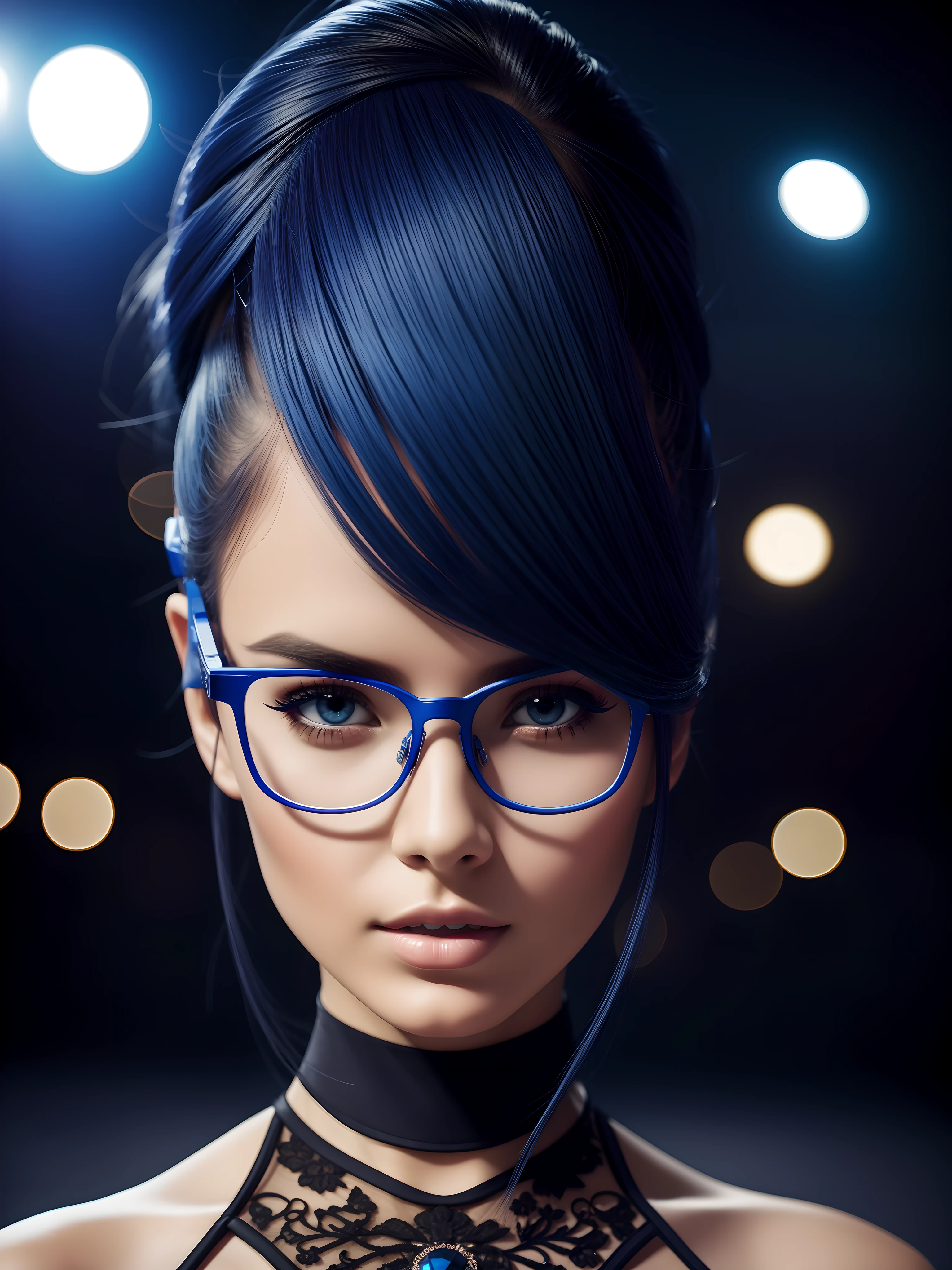 mastepiece, beauty, very fashion woman , Blue alternative clothing, futuristic and alternative glasses , Vogue, fashion, Red color background , intricate background , middle body shot , intricate , hyper realistic, hyper detailed, High details, Sharp focus, high quality, beautiful, Fujifilm XT3, highly detailed, vogue, smooth, sharp focus, cohesive, 8K HD, bokeh, dof , best quality, cinematic lighting, realistic, highly detailed