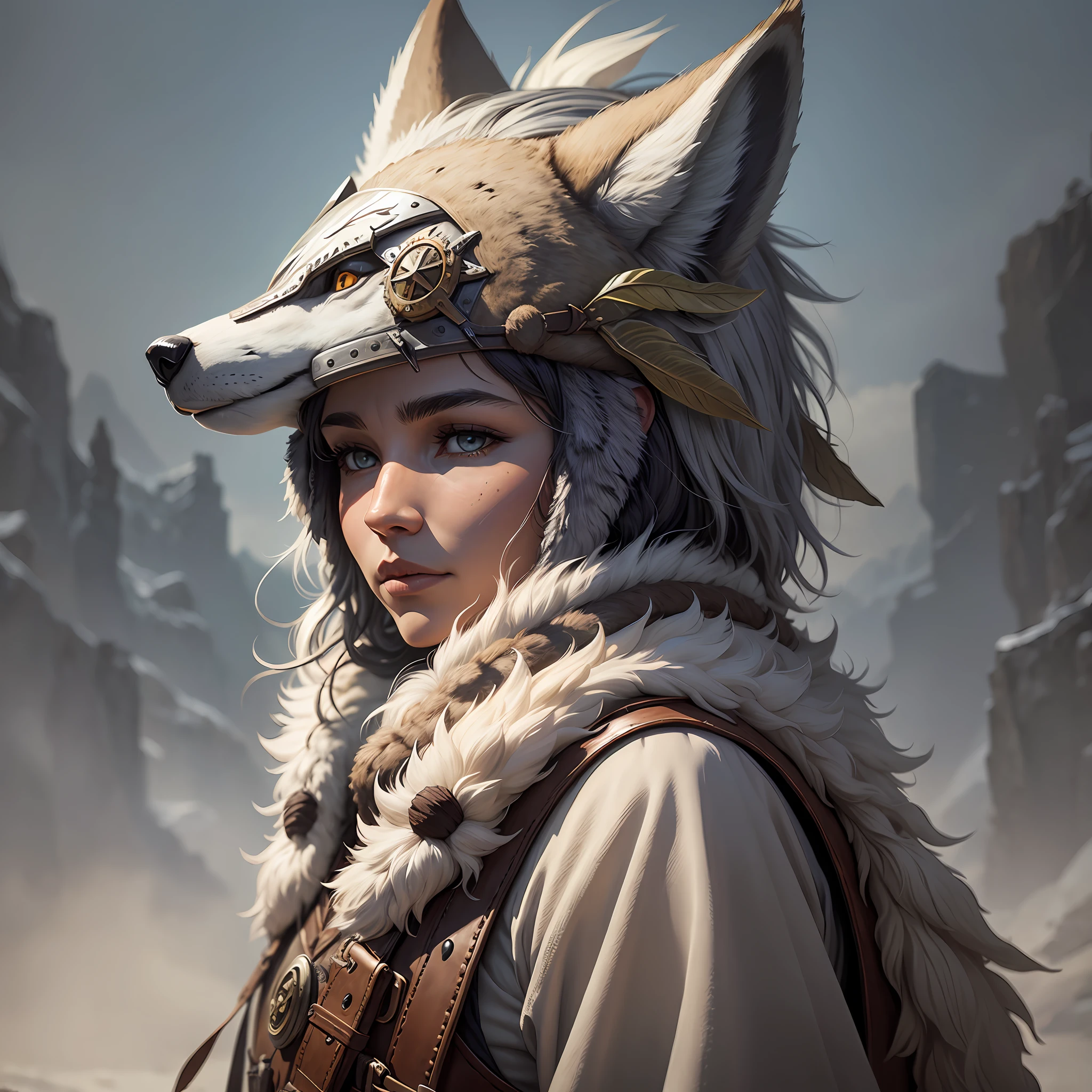 A indigenous druid with a wolf skin helmet --auto --s2