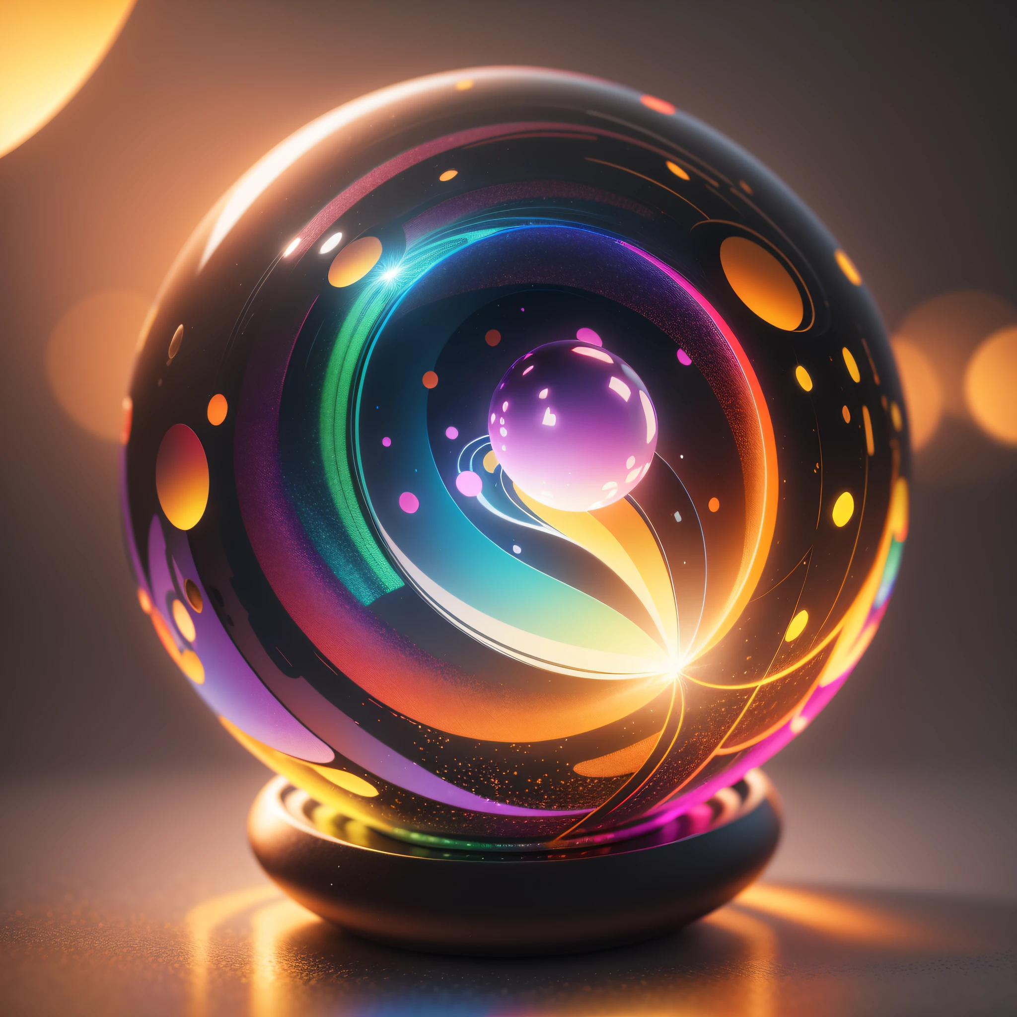 there is a glass ball with a colorful design on it, 8 k 3 d render ray traceing, bokeh volumetric lighting, colorful octane render, rendered in octane render 32k, volumetric lighting iridescence, rendered in octane render, super rendered in octane render, created in octane render, inside glass orb, rendered in octane