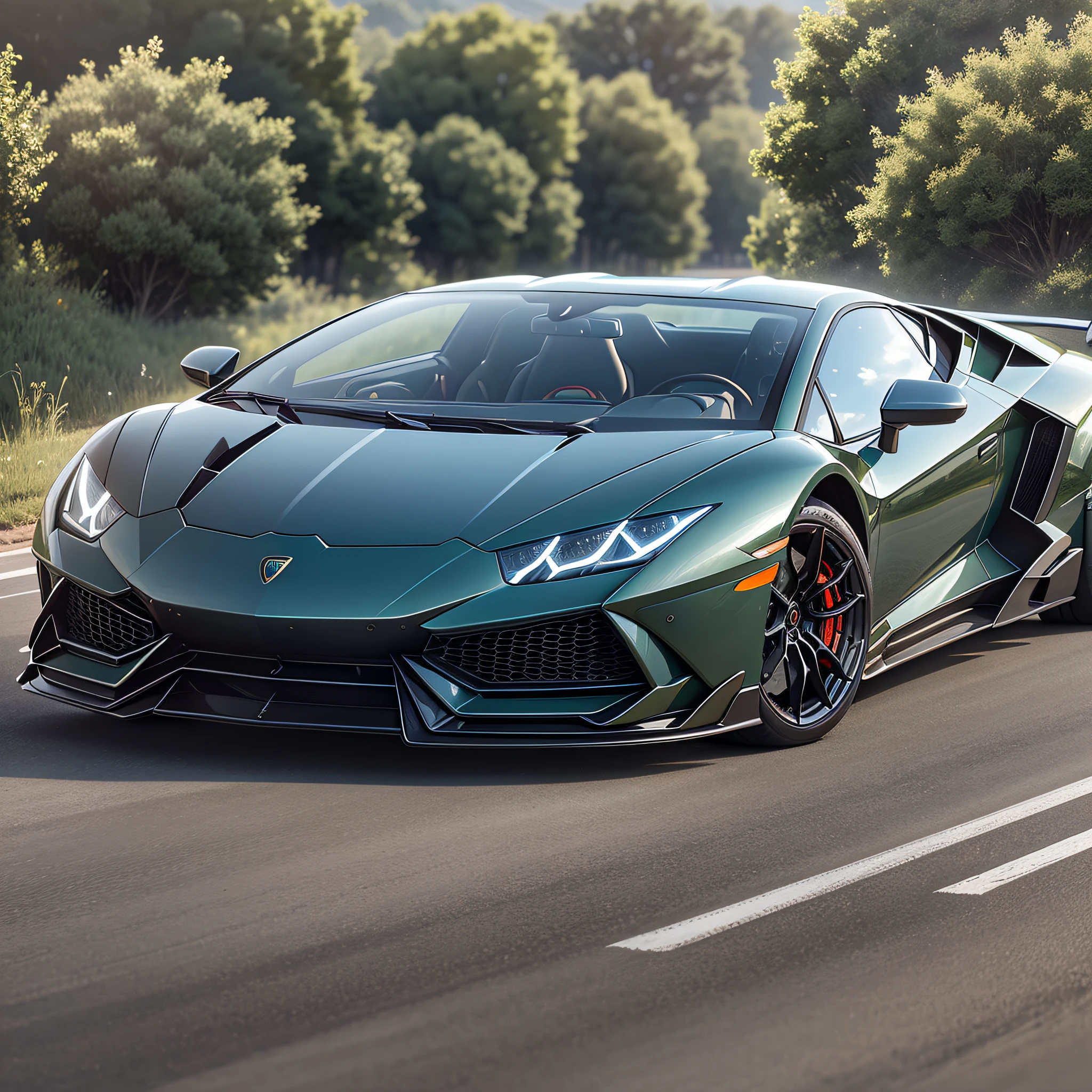 2023 Lamborghini, nature, full body, random color vehicle, four of the same, clean vehicle --ar 16:9 --auto --s2
